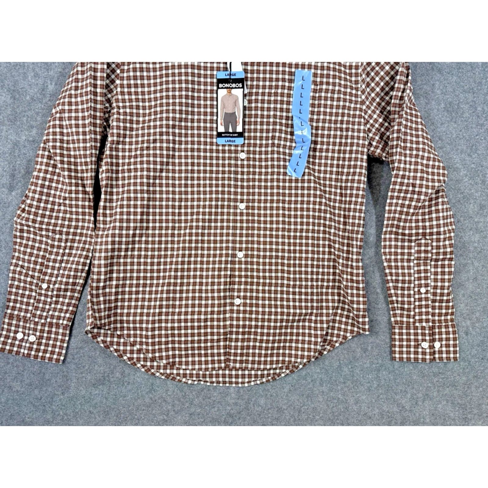 Bonobos Bonobos Shirt Men L Brown Check Long Sleeve 100% Cotton Button-Up NWT Size US L / EU 52-54 / 3 - 3 Thumbnail