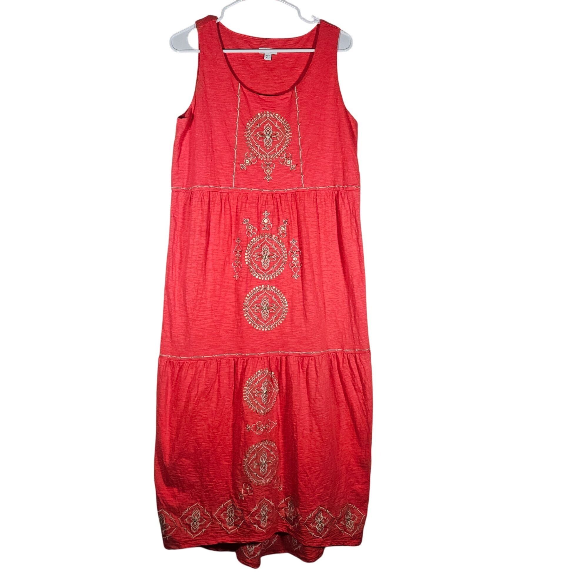 J. Jill J. Jill Red M Petite Embroidered Midi Dress Boho Cottagecore Size M / US 6-8 / IT 42-44 - 3 Thumbnail