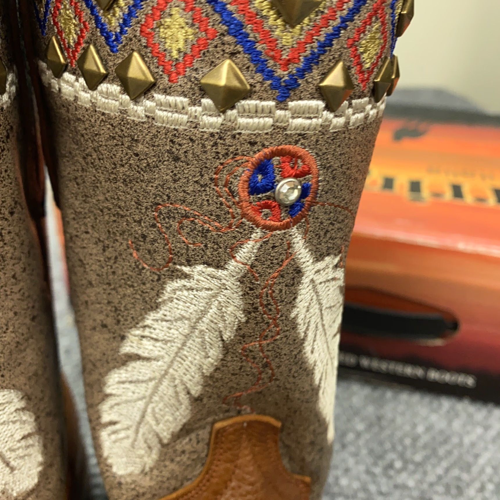 Vintage VINTAGE? No. This is Ferrini Boots Womens 9.5 Brown Aztec Princess Cowgirl Studded Western Leather Size US 9.5 / IT 39.5 - 5 Thumbnail