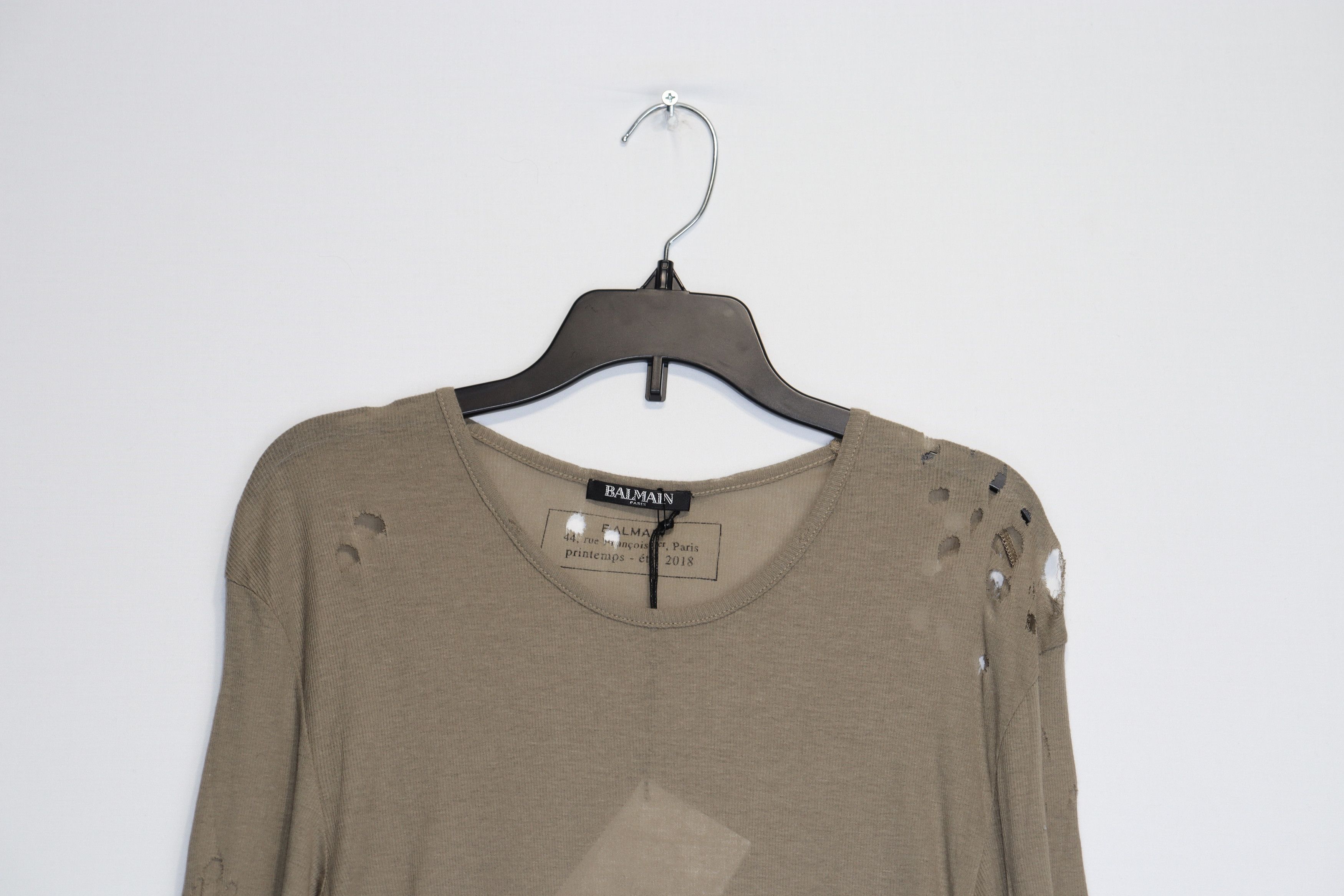 Balmain o1rshd1 Long-Sleeve Distressed T-Shirt in khaki Size US S / EU 44-46 / 1 - 3 Thumbnail