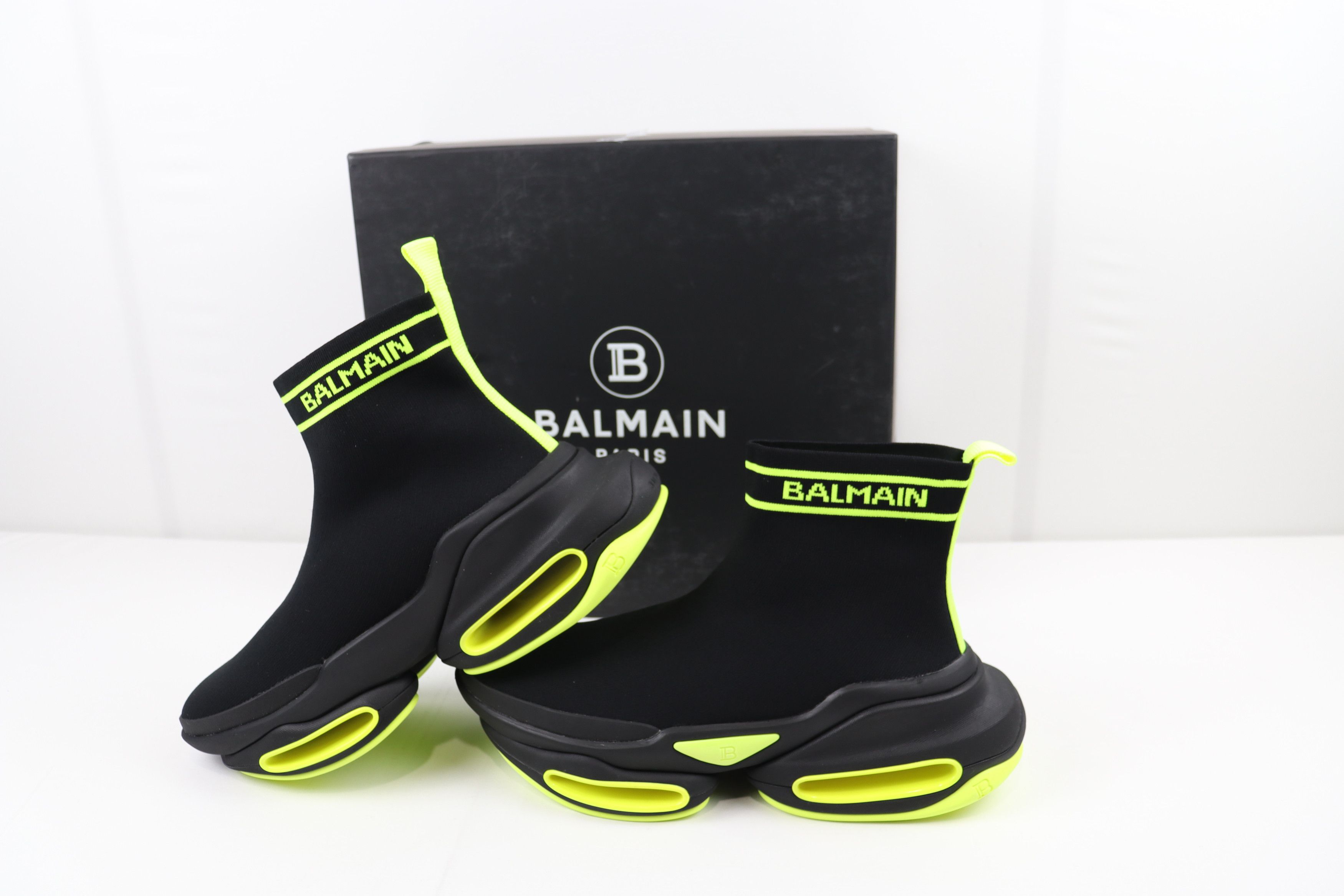 image of Balmain O1Rshd10124 B-Bold Logo Sneakers In Black/green, Men's (Size 9)