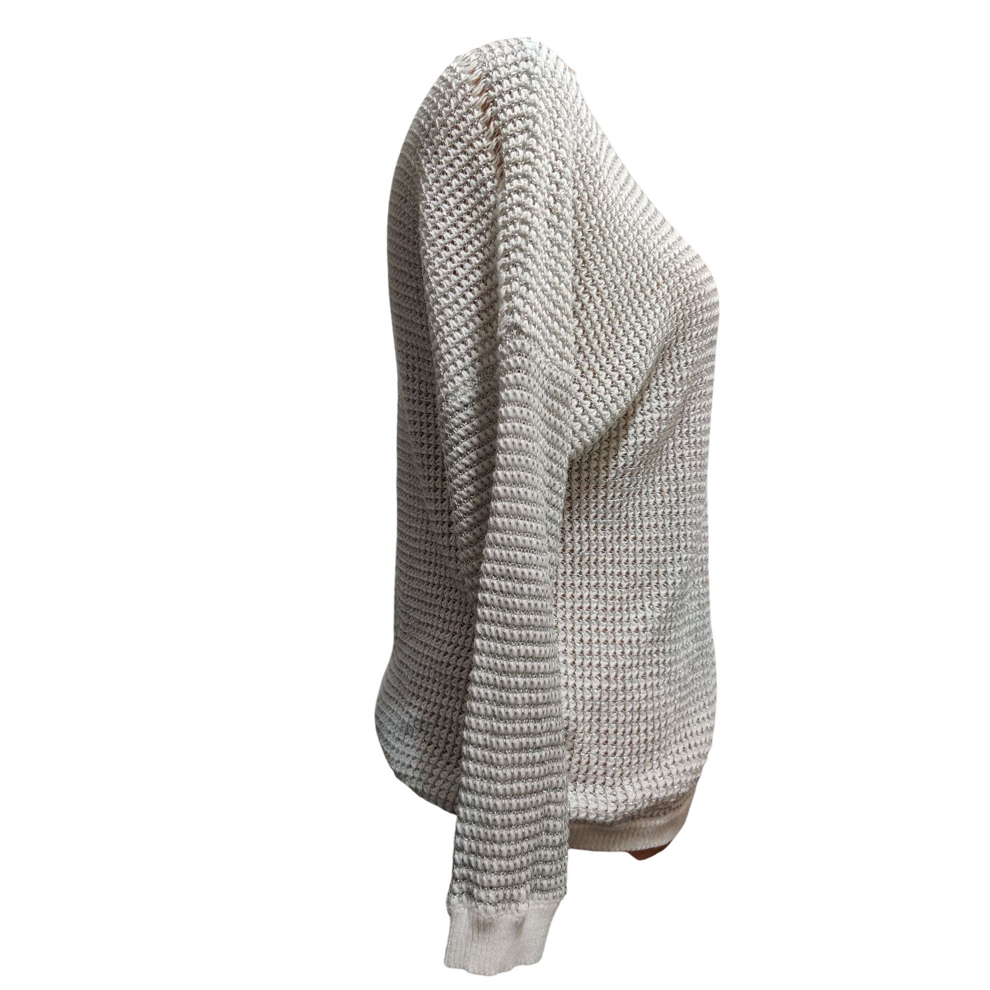 Apt. 9 APT 9 L Womens Sweater White Silver Metallic Knit Sheer Pull Size L / US 10 / IT 46 - 2 Thumbnail