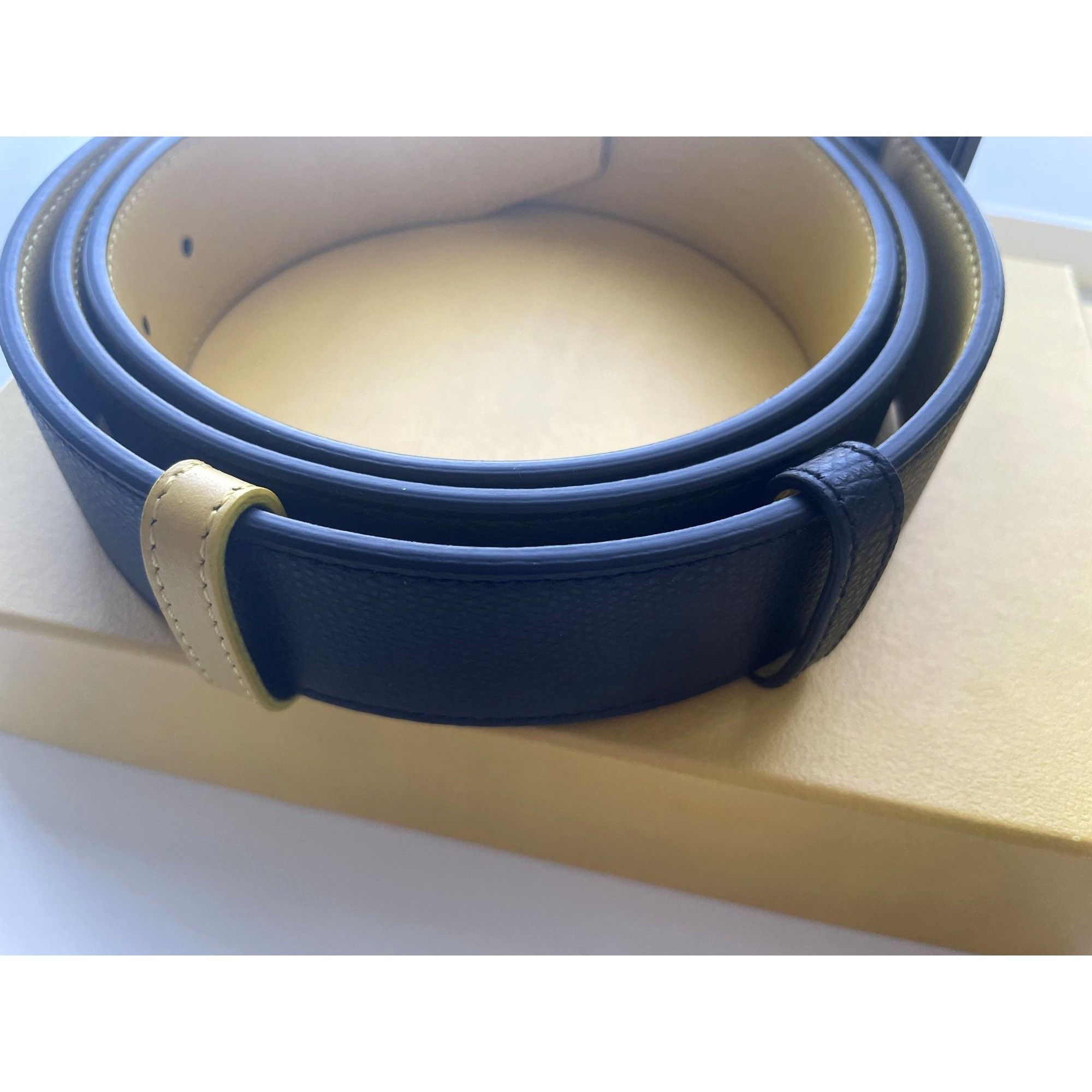 Fendi Fendi Mens Black & Yellow Leather Reversible Belt With FF Lo Size ONE SIZE - 3 Thumbnail