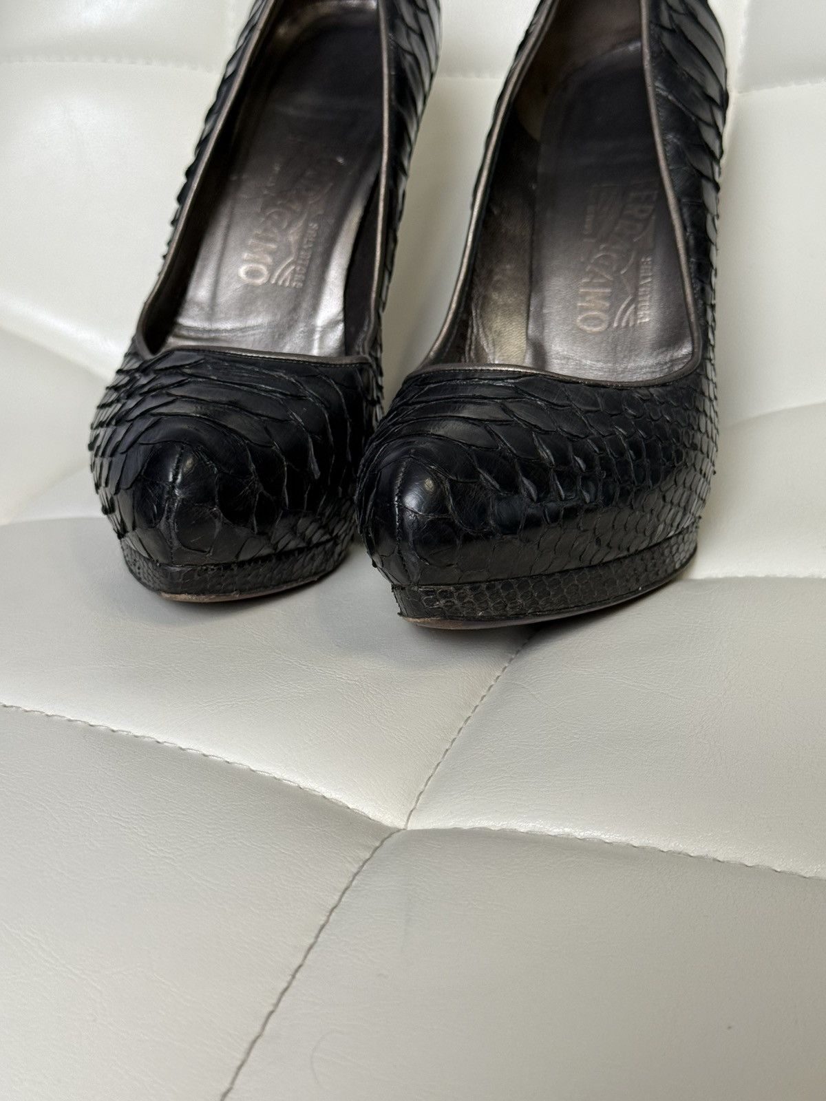 Salvatore Ferragamo SALVATORE FERRAGAMO Python Leather Heels Pumps Stiletto Size US 7.5 / IT 37.5 - 15 Thumbnail