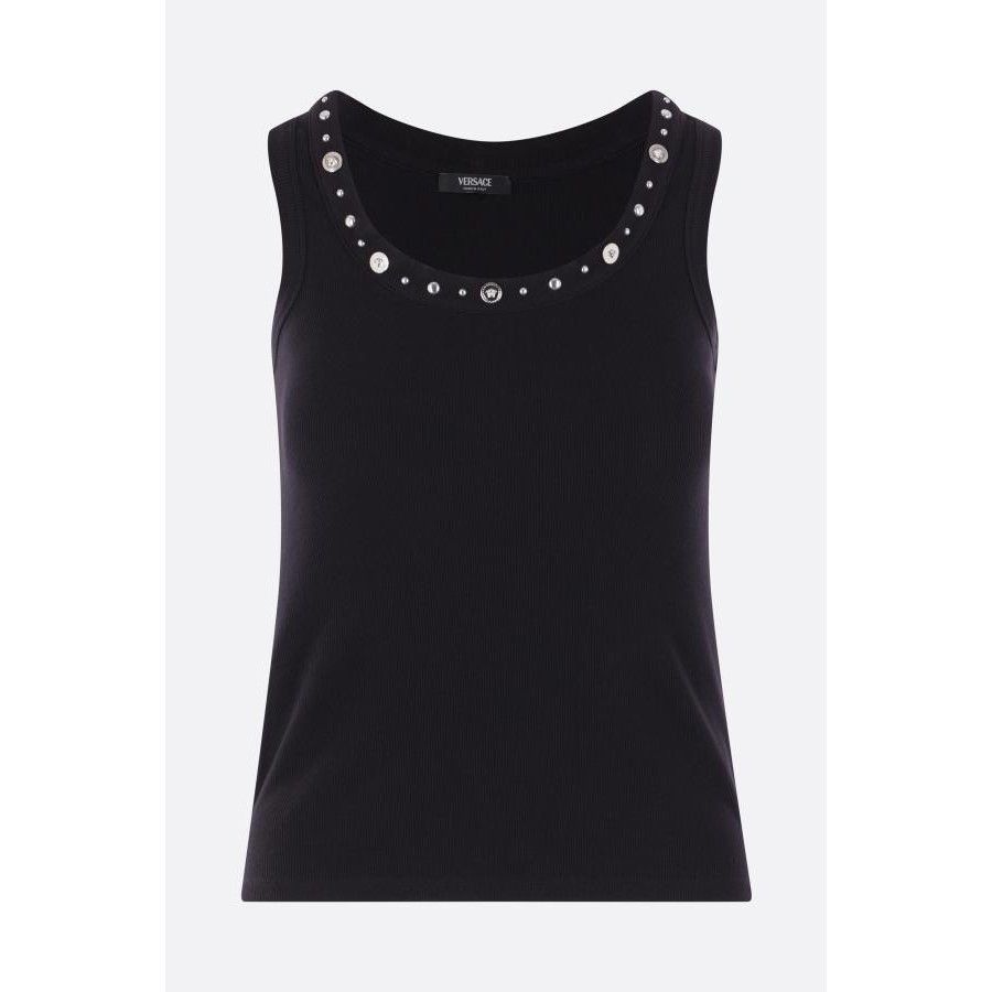 Versace VERSACE Black Rib Jersey Studded Tank Top New & Authentic (W Size XS / US 0-2 / IT 36-38 - 1 Thumbnail