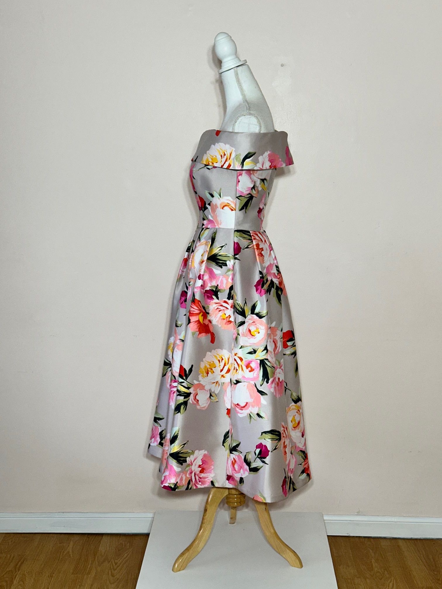 Vintage Eliza J Beige/Pink Floral Print Bell Dress Size 4 Size S / US 4 / IT 40 - 5 Thumbnail