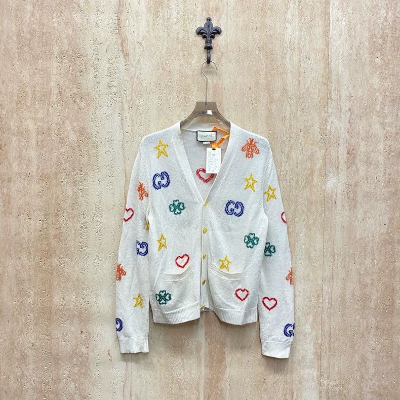 Gucci Gucci Beige symbol love jacquand knitted cardigan jacket 25 Size S / US 4 / IT 40 - 1 Thumbnail