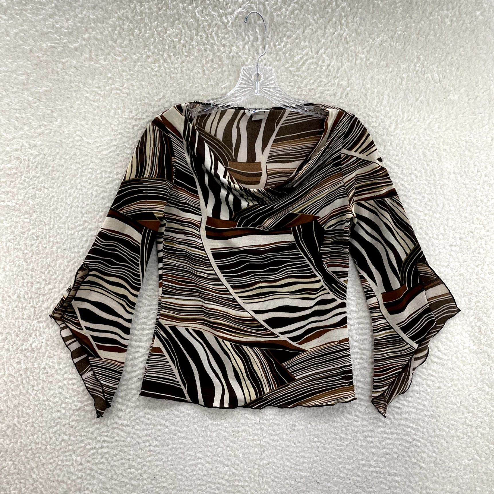 Vintage VINTAGE 90s Y2K Beware Top Shirt M Brown Pattern Slinky Stretch Flared Fairy Corpcore Womens Size M / US 6-8 / IT 42-44 - 2 Thumbnail