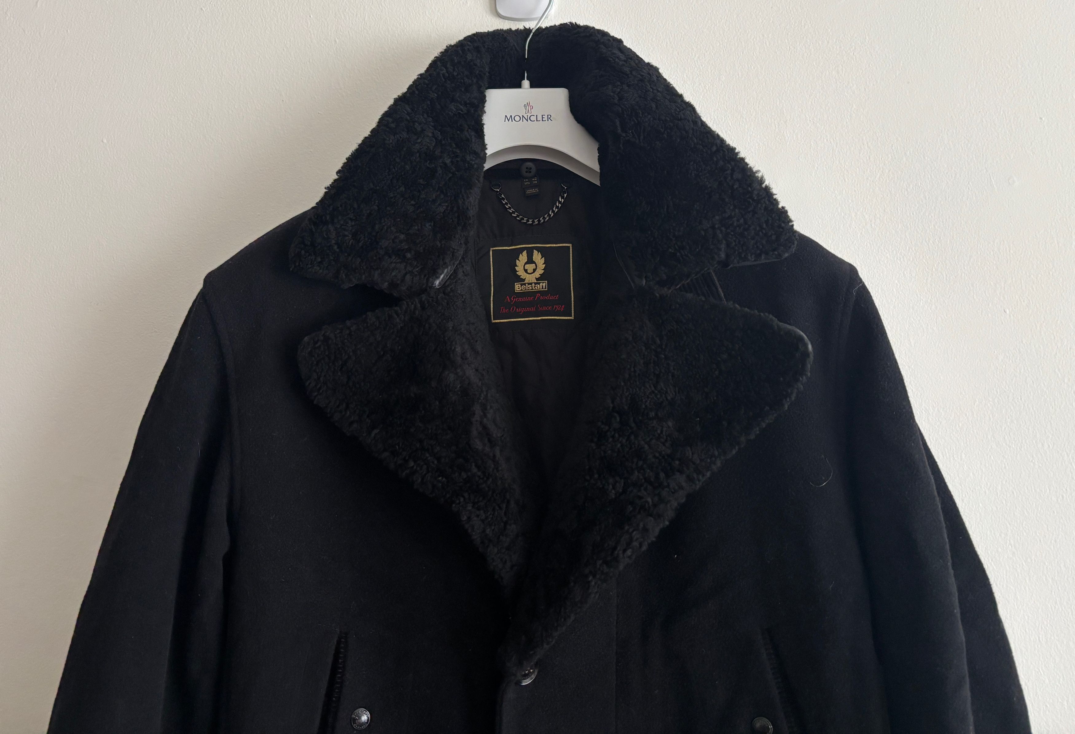 Belstaff Black Wool Trail Jacket / Pea Coat Shearling Collar Size US M / EU 48-50 / 2 - 2 Thumbnail