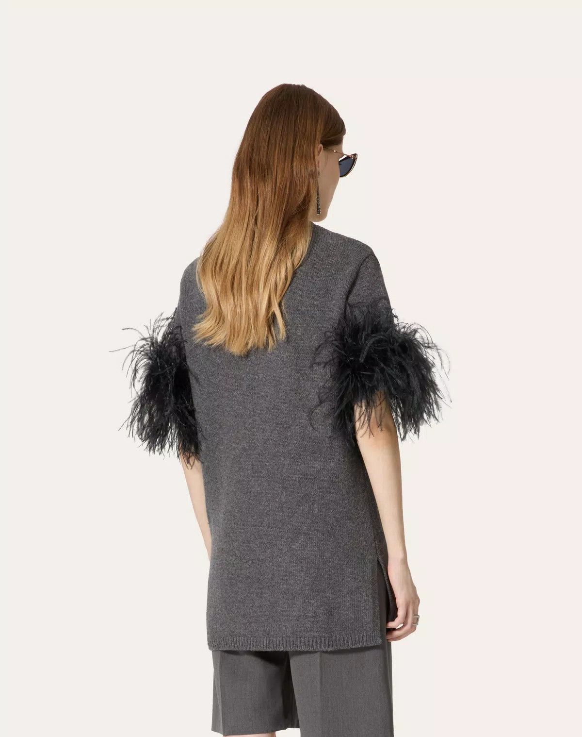 Valentino o1s1wg110426 Wool Jumper With Feathers in Grey Size M / US 6-8 / IT 42-44 - 6 Thumbnail