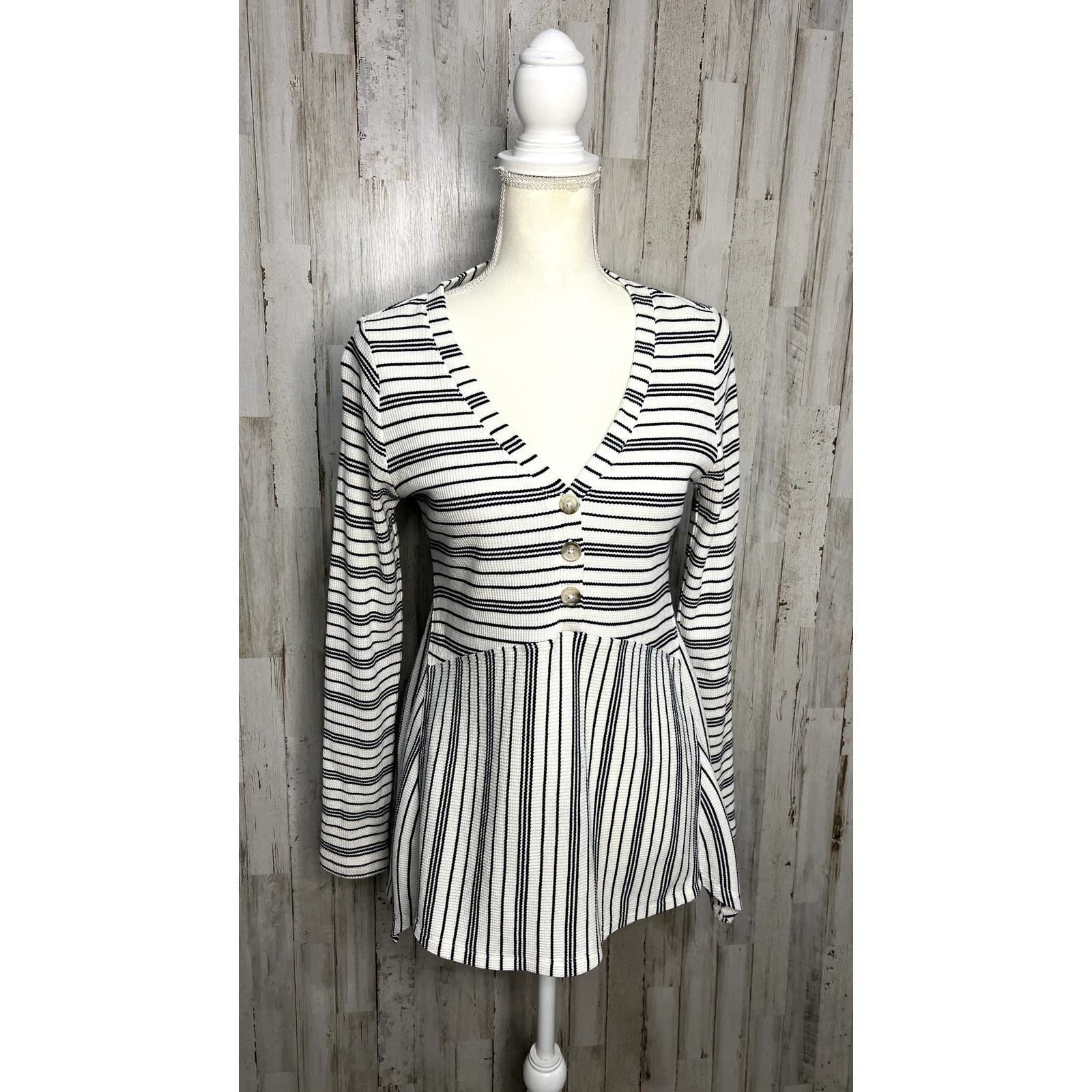 Anthropologie Maeve Eliza Henley Babydoll Tunic XS Striped Long Sleeve Size XS / US 0-2 / IT 36-38 - 2 Thumbnail