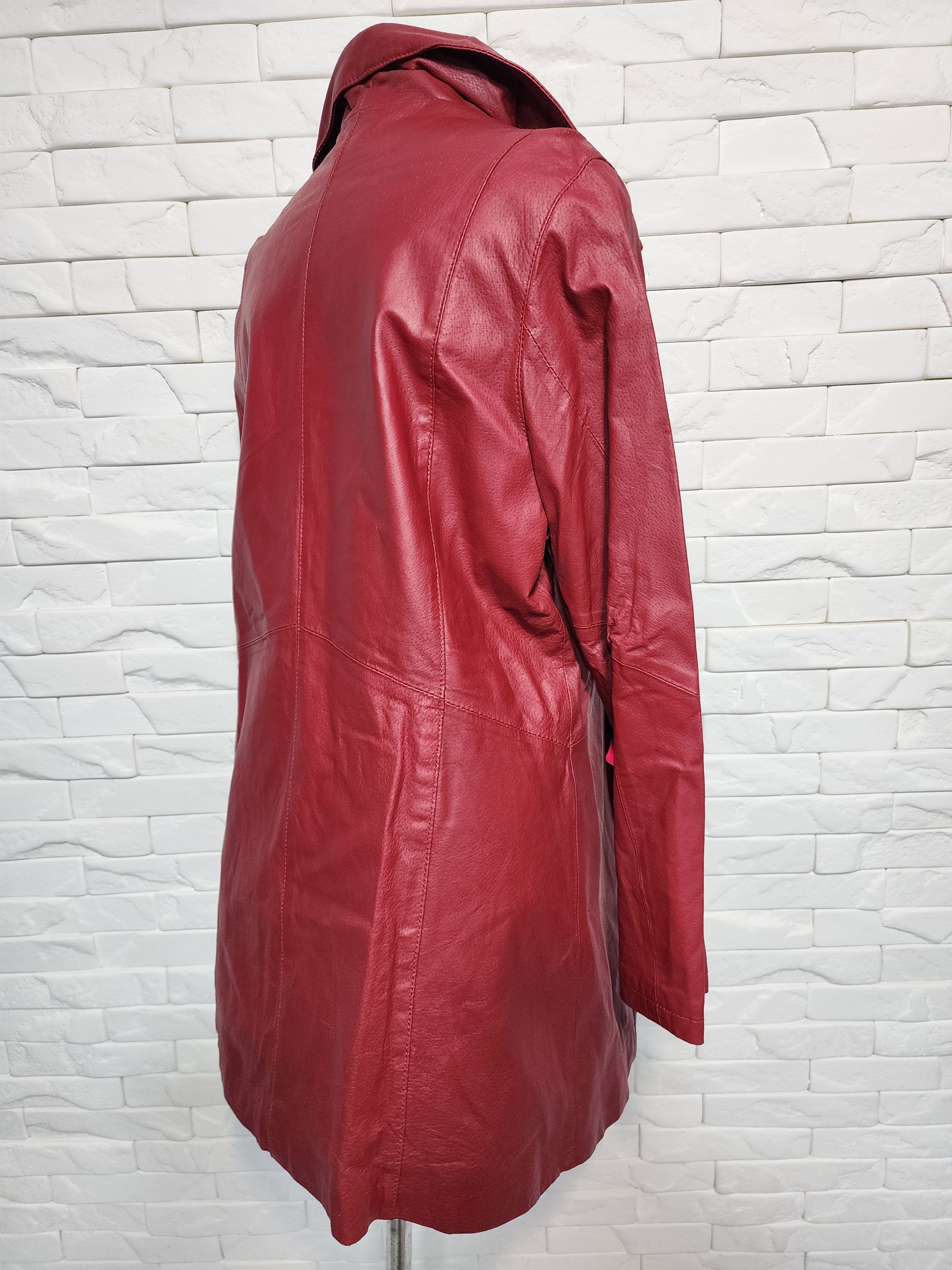 Designer Long Red Leather Jacket: Size XL / US 12-14 / IT 48-50 - 5 Thumbnail