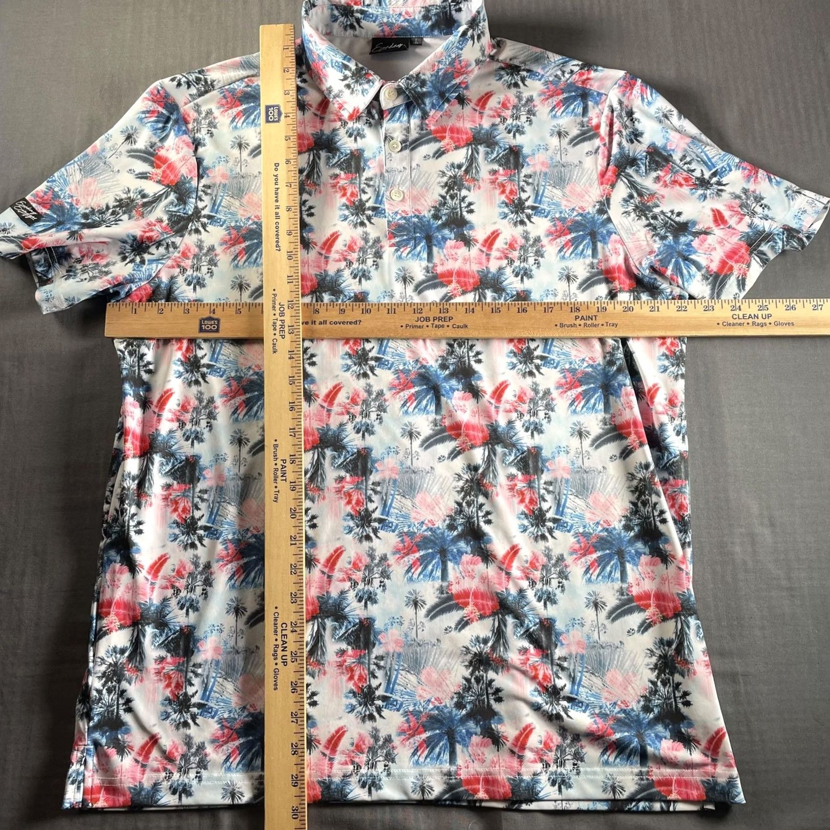 Vintage Sunday Swagger Polo Shirt Mens L Blue Red Tropical Palm Floral Golf Stretch Shirt Size US L / EU 52-54 / 3 - 5 Thumbnail