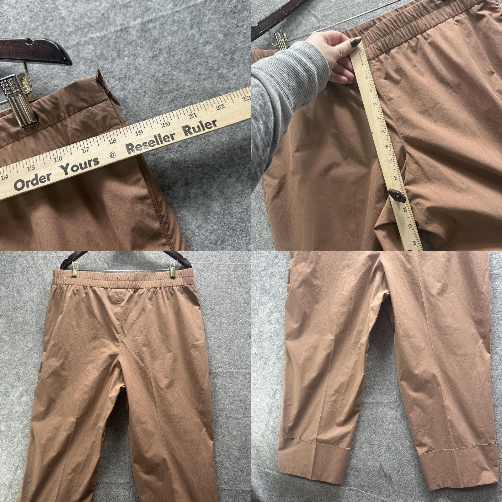 Vintage Akris Punto Pants Womens 14 Brown Ankle Straight Leg Elastic Waist Lined Cupro Pants Size 36" / US 14 / IT 50 - 9 Thumbnail