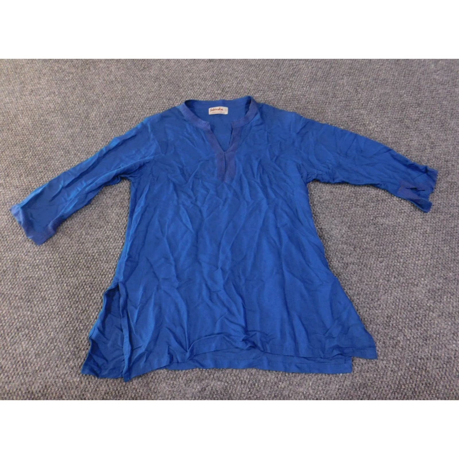 Vintage Fabindia Tunic Blouse Womens L Blue Cotton V-Neck Boho Ethnic Shirt Top Regular Fit Size L / US 10 / IT 46 - 2 Thumbnail