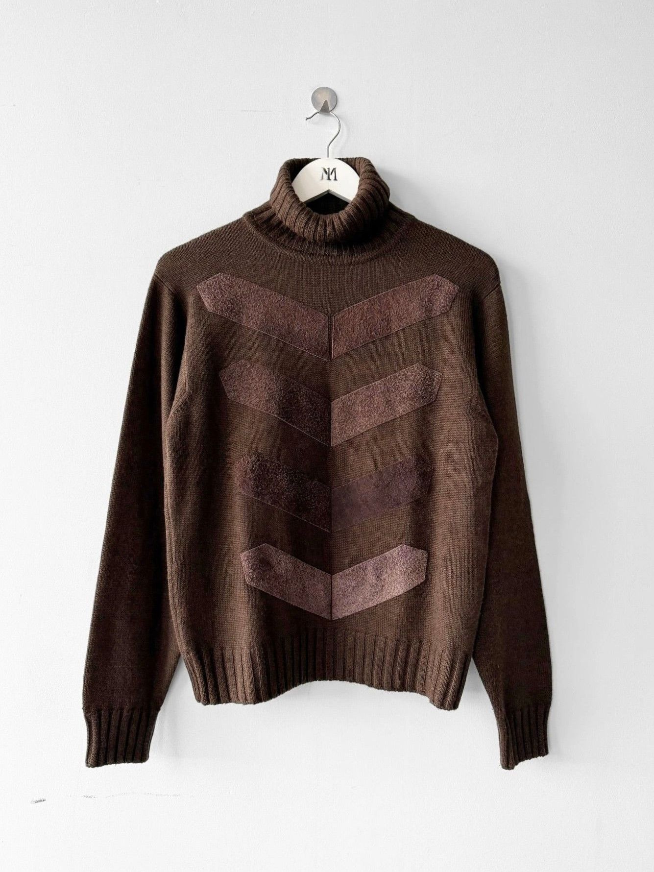 VERSACE 2000s KNIT TURTLENECK TOP WITH LEATHER APPLIQUÉS