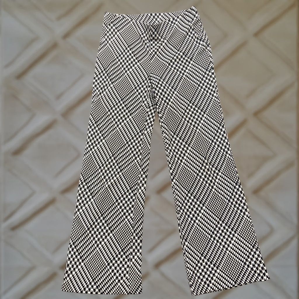 Vintage Chico's Ponte Knit Pants Black White Houndstooth Wide Leg Pants Size 6 Regular Inseam 30” Womens Dress Pants VINTAGE? No Size 28" / US 6 / IT 42 - 1 Thumbnail