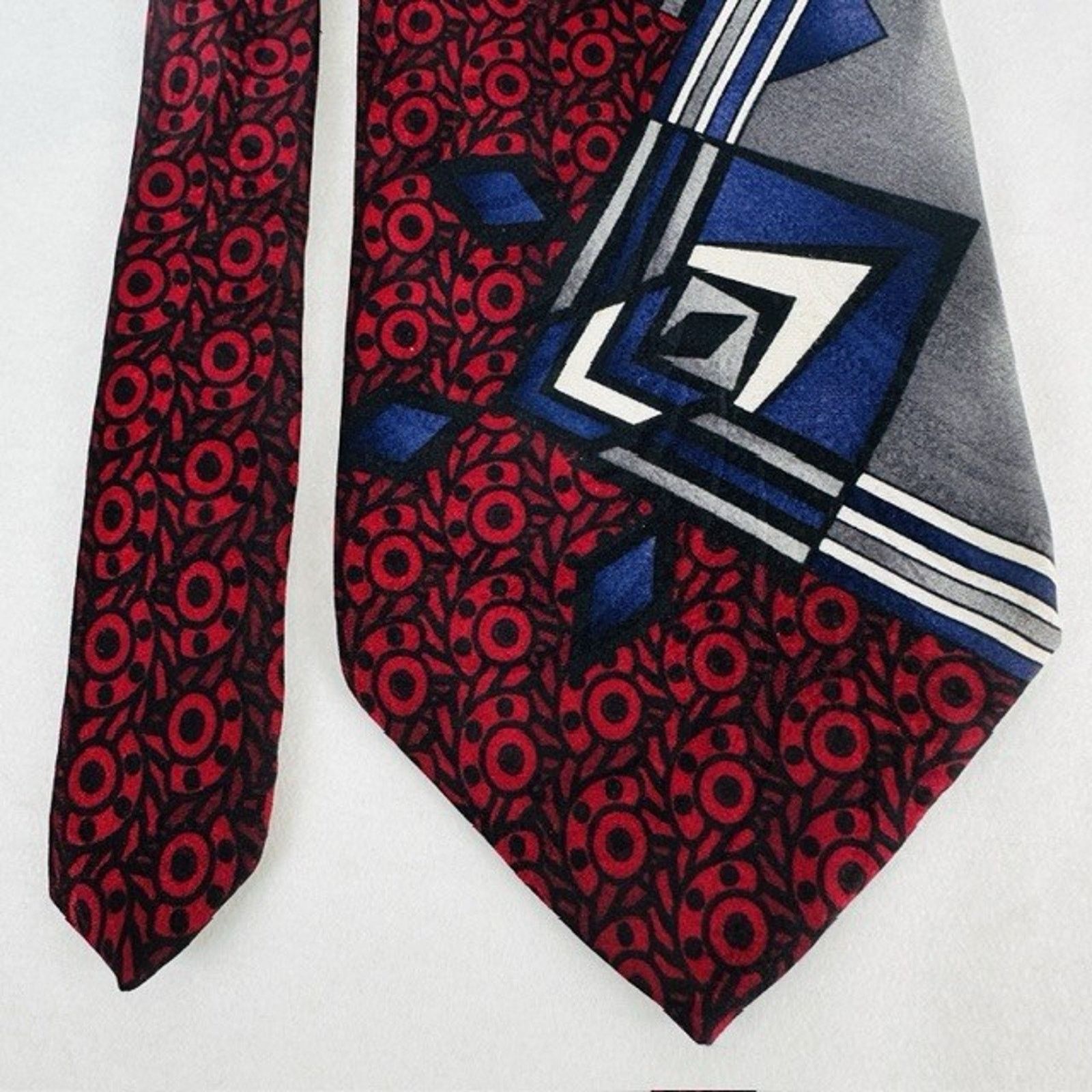 Other Paolo Rossi Designer Silk Tie Red/Black USA Geometric VTG Size ONE SIZE - 14 Thumbnail
