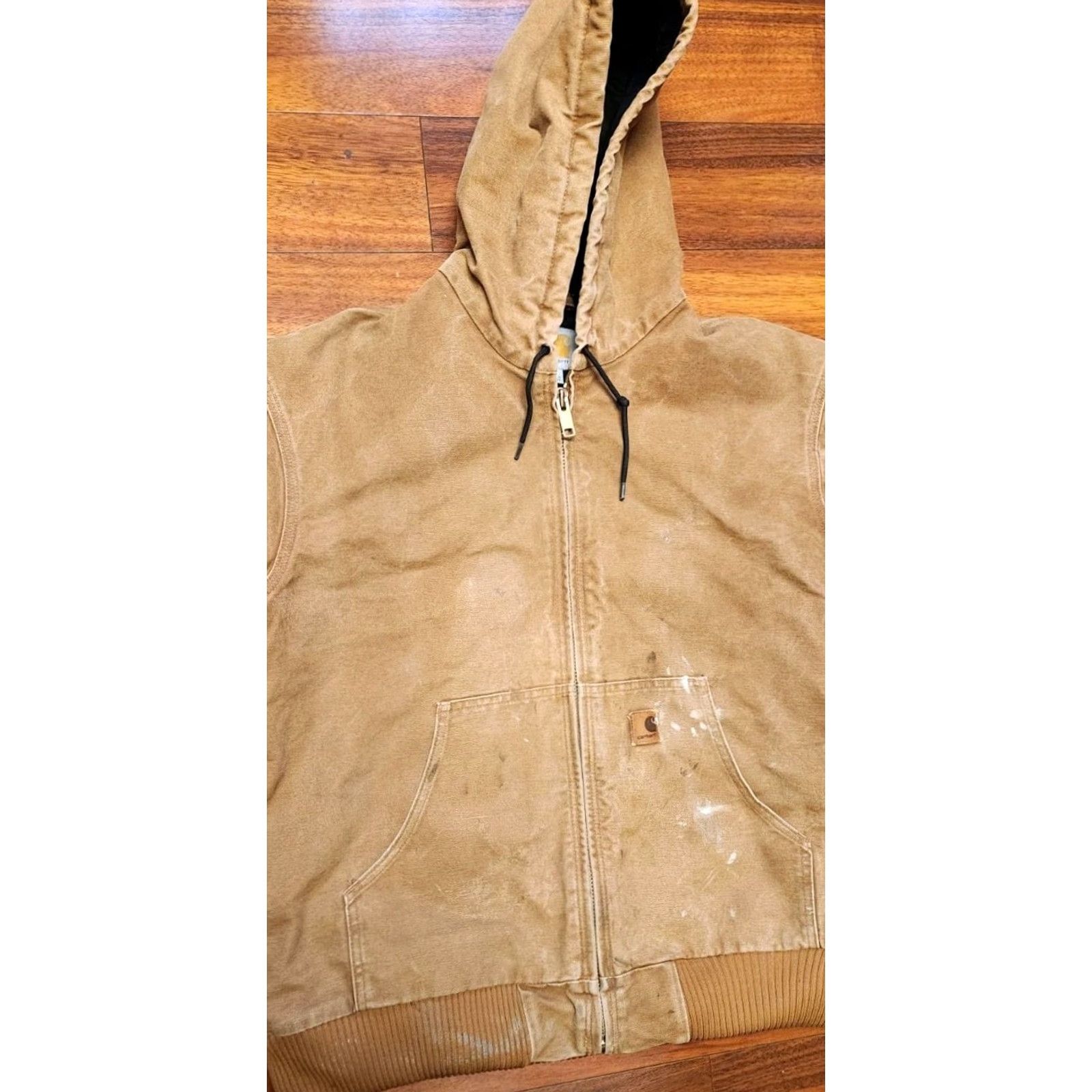 Carhartt VINTAGE Carhartt Bomber Jacket Mens XL Coat J130 211 Canvas Chore Full Zip Beige 90s Retro City Classic Workwear Logo Zipper Quilted Long Sleeve Mens Size US XL / EU 56 / 4 - 4 Thumbnail