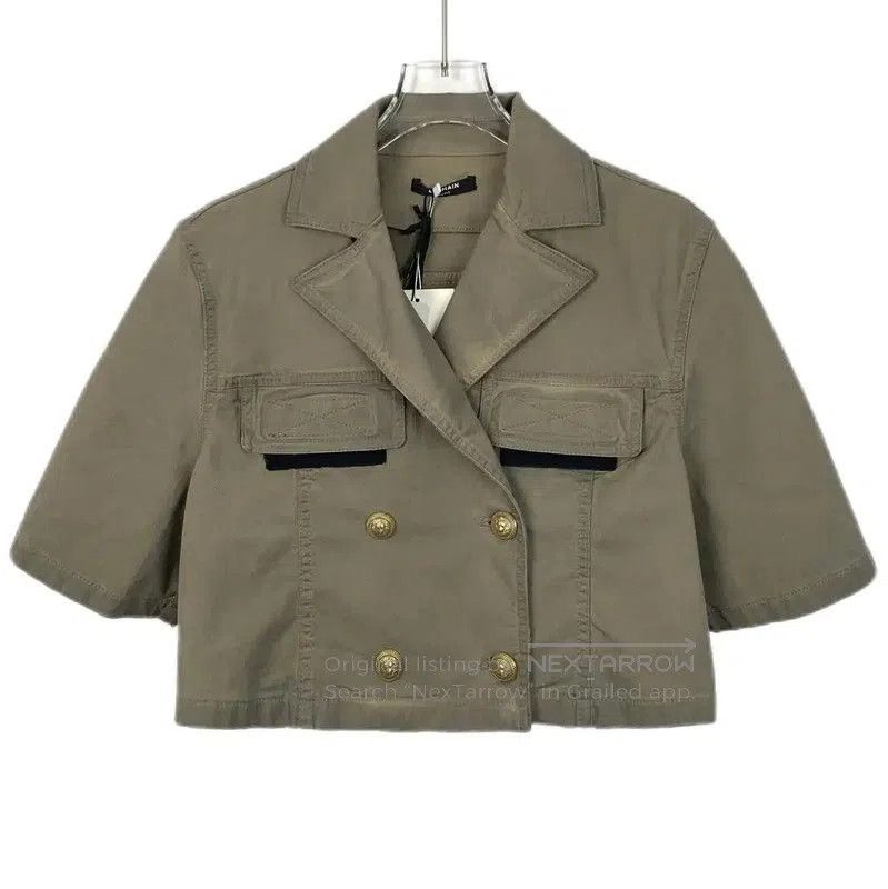 Balmain Balmain Short-Sleeve Cotton Shirt in Brown Green . Size S / US 4 / IT 40 - 1 Thumbnail