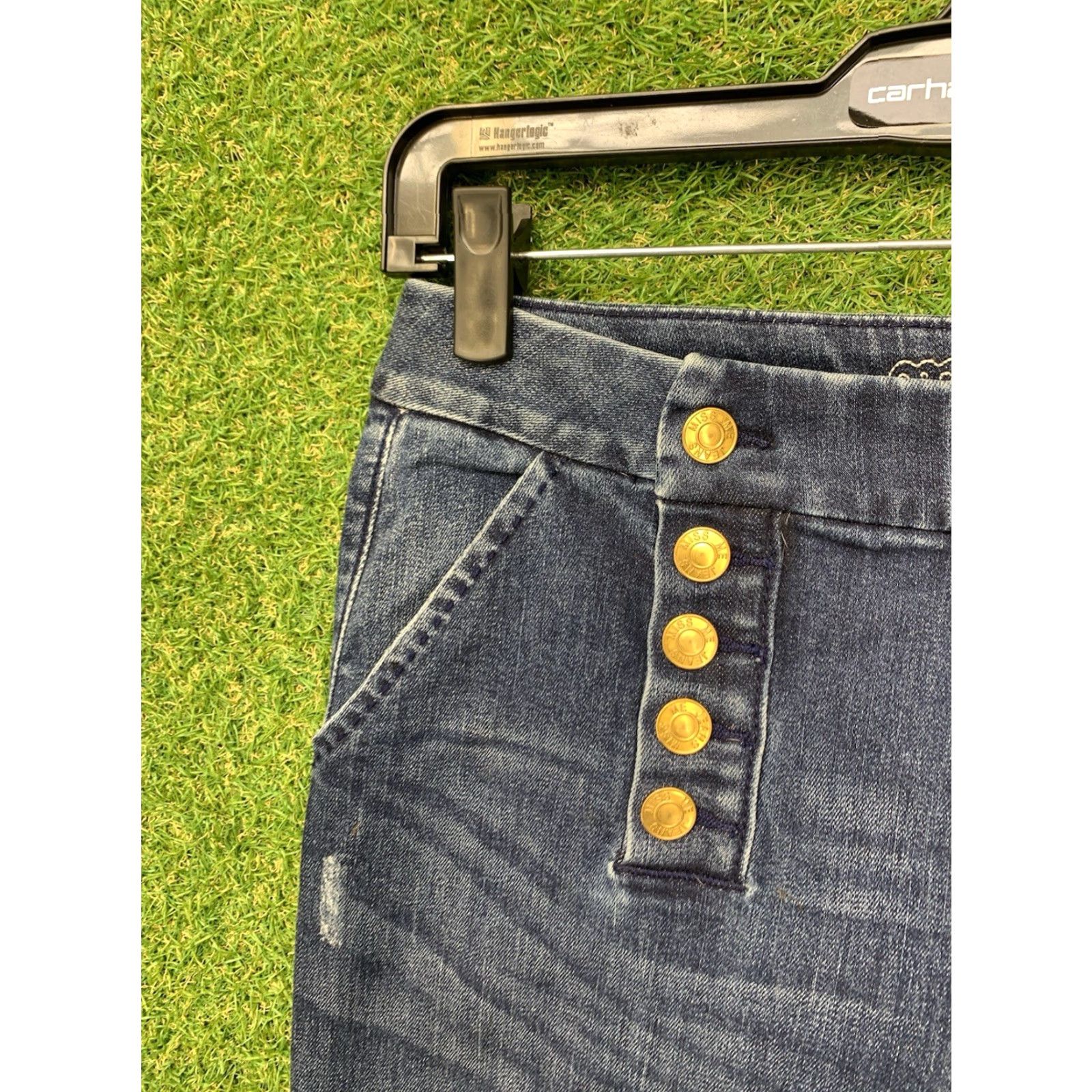 Miss Me Miss Me Jeans 30 High Rise Womens Flat Front Wide Leg 30 Button Close 5-Pocket Denim Cotton Polyester Elastane Blue Regular Size 30" / US 8 / IT 44 - 3 Thumbnail