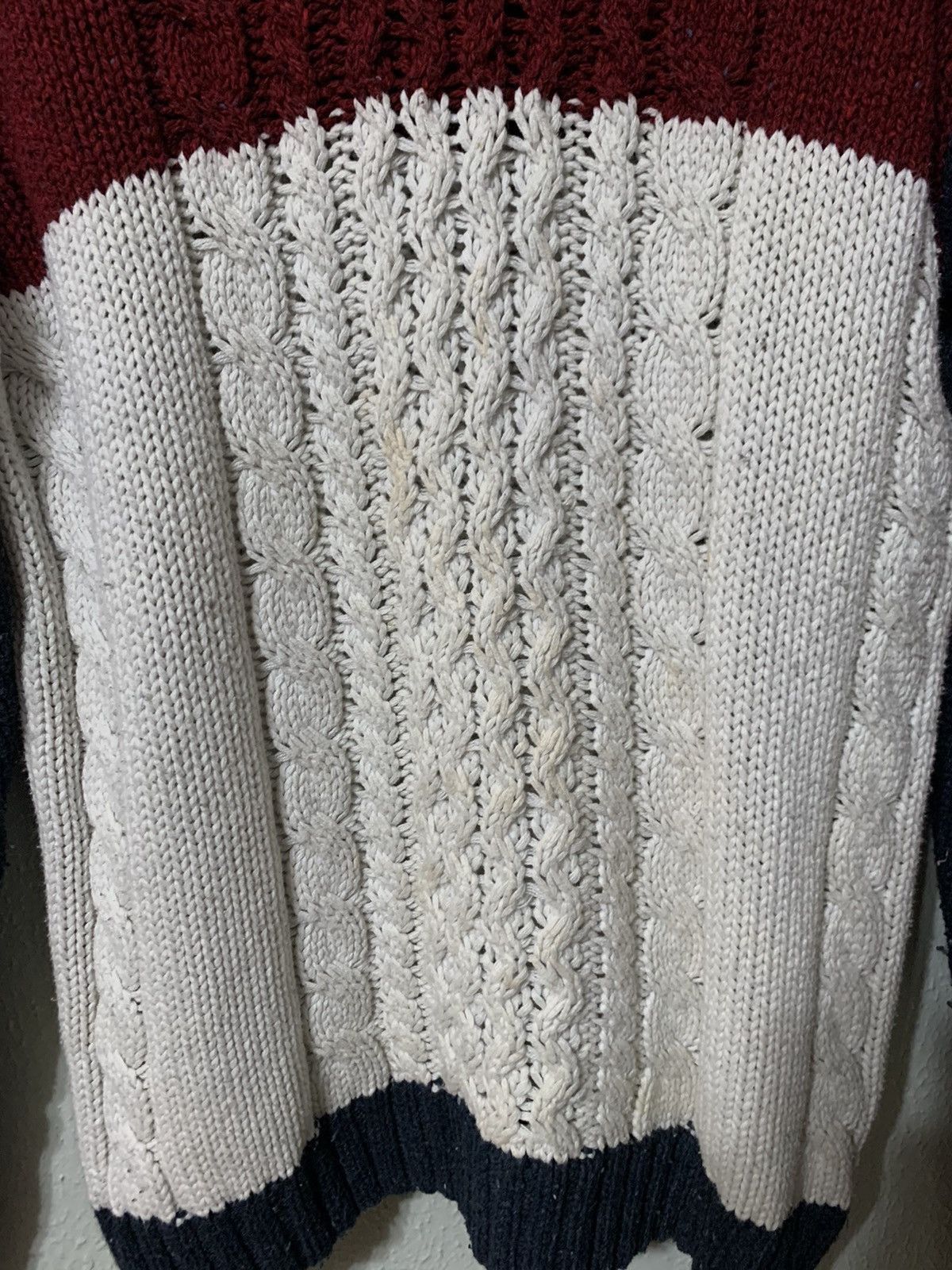 Vintage Vintage Red White Blue Wave Cableknit Sweater Size US M / EU 48-50 / 2 - 1 Thumbnail