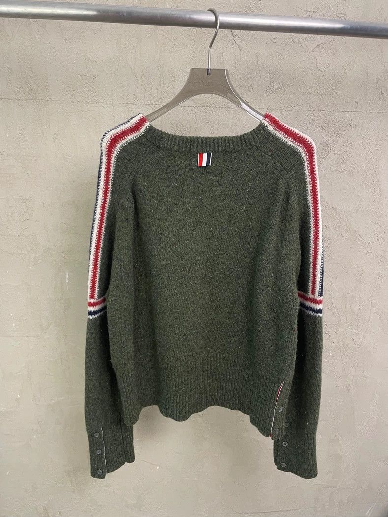 Thom Browne Thom browne Olive green striped double-sleeved wool sweater Size US M / EU 48-50 / 2 - 2 Thumbnail