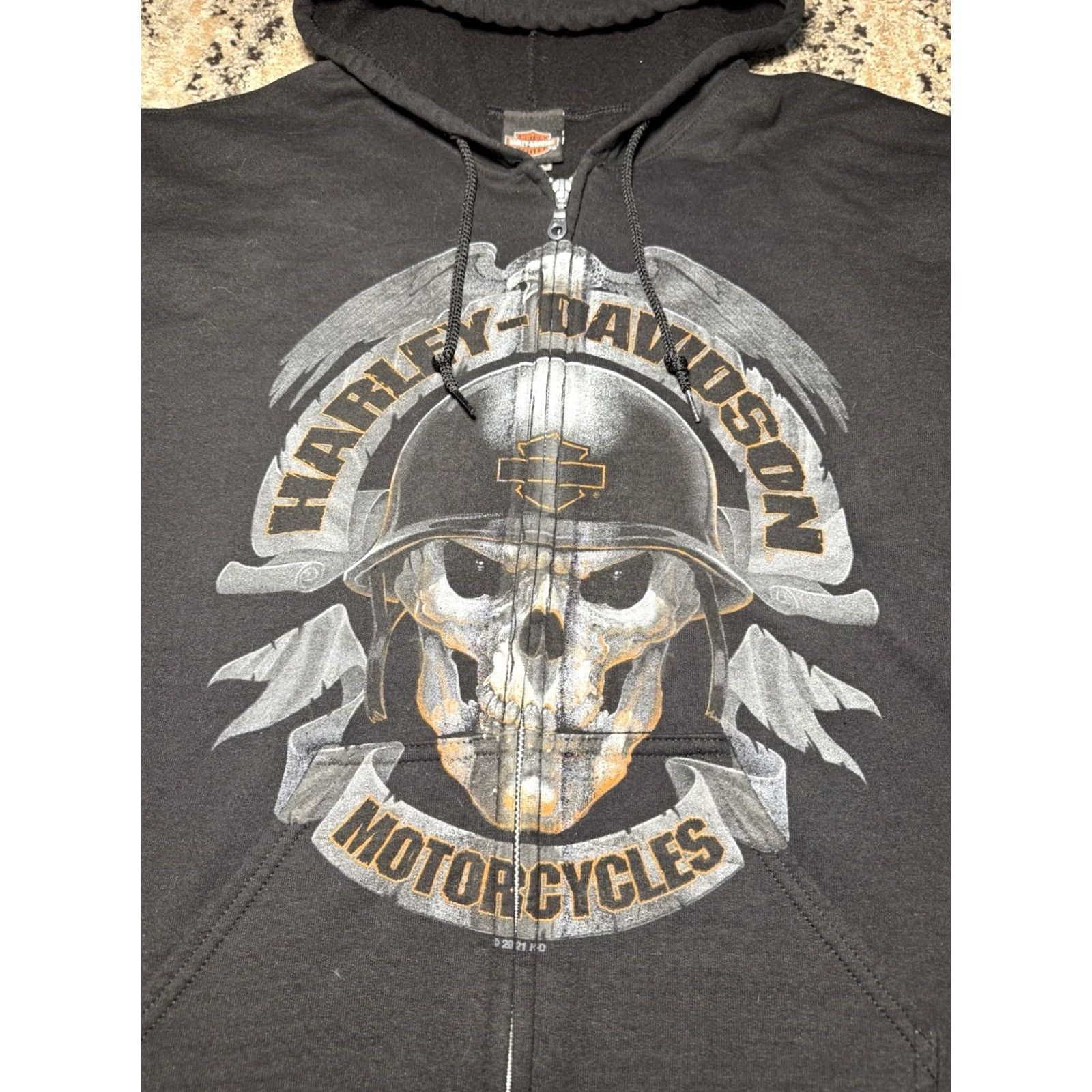 Harley Davidson VINTAGE Harley-Davidson Hoodie Men Full Zip Skull Graphic Print Black Eagle Wisconsin M Black/Hooded Size US M / EU 48-50 / 2 - 2 Thumbnail