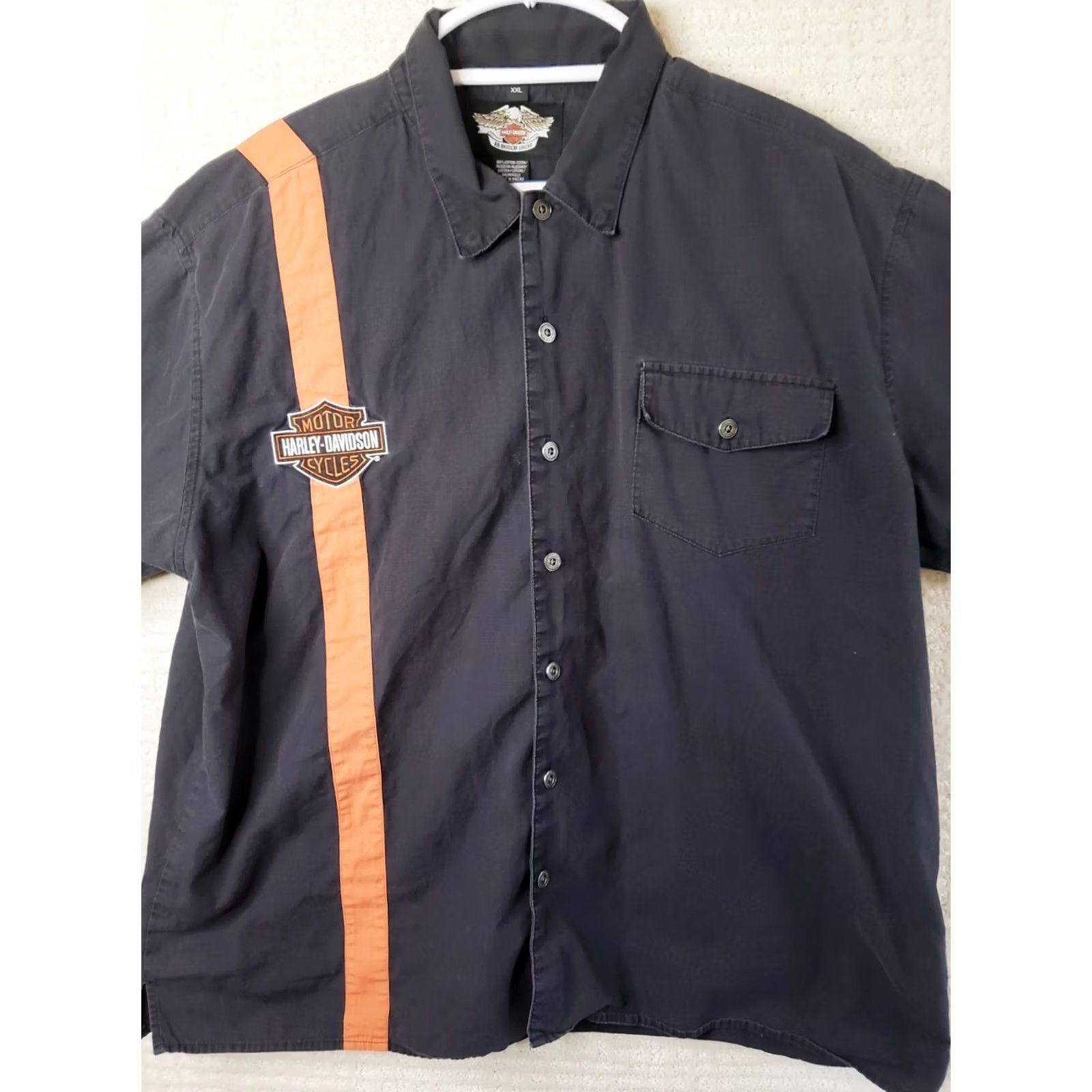 Harley Davidson Harley-Davidson Motorcycles Mechanic Shirt Men's Size 2XL Black Orange Stripe Logo Size US XXL / EU 58 / 5 - 3 Thumbnail