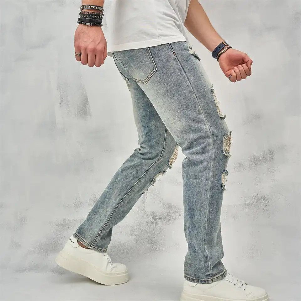 Japanese Brand × Vintage New Streetwear Men Simple Loose Ripped Straight Jeans Size US 32 / EU 48 - 4 Thumbnail
