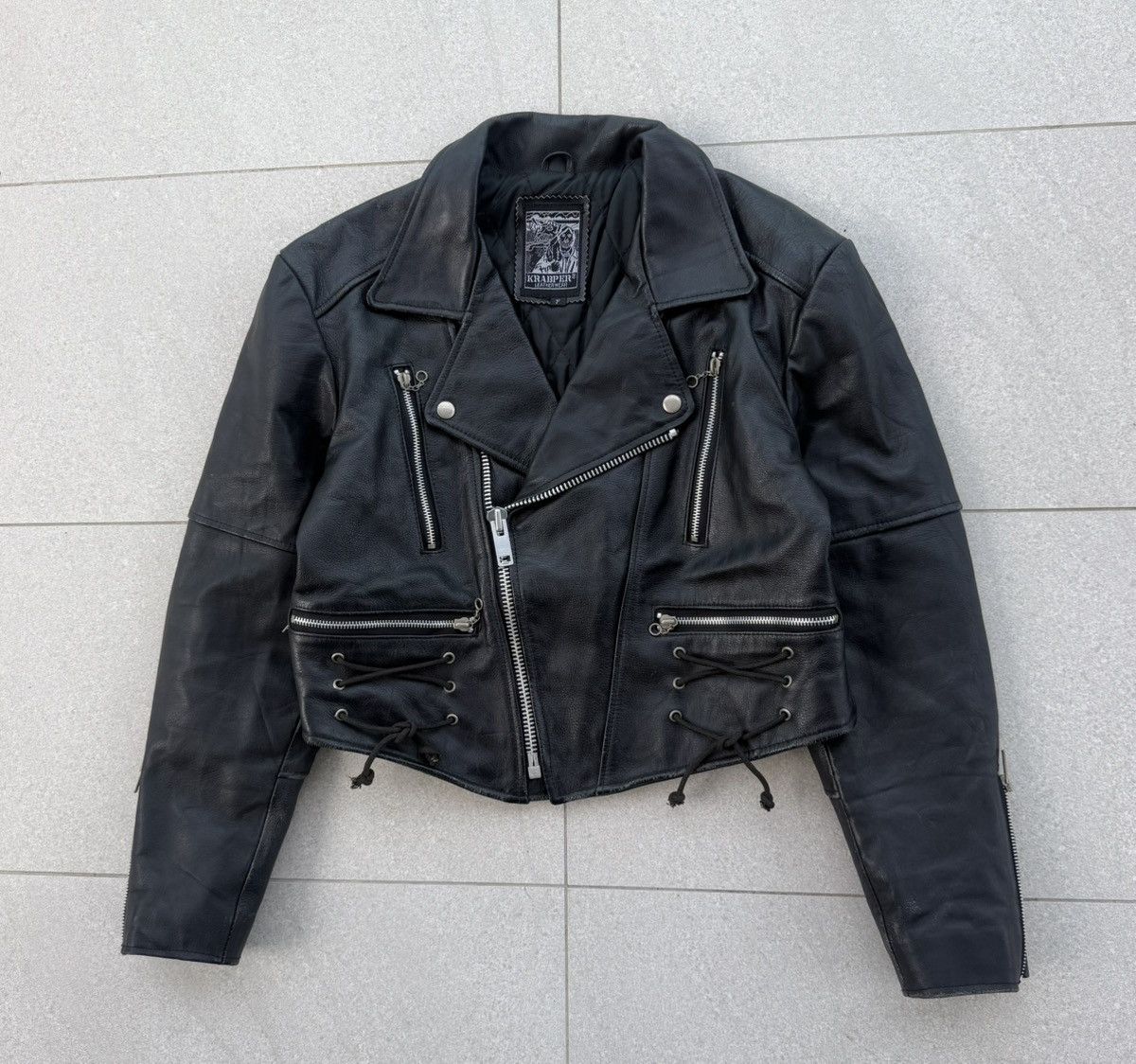 Japanese Brand Vintage KRABPER Genuine Leather Crop Biker Jacket Size M / US 6-8 / IT 42-44 - 2 Thumbnail