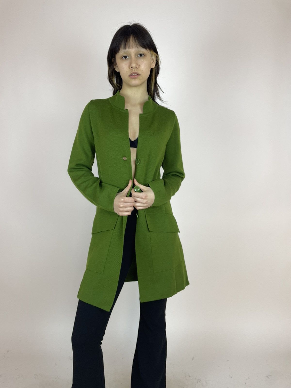 Designer Georg Maier Green wool cardigan Reine Schurwolle wool Size S / US 4 / IT 40 - 2 Thumbnail