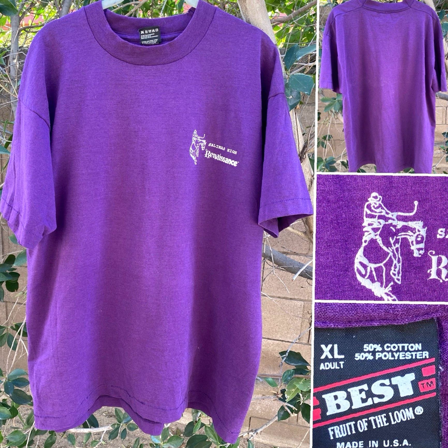 Vintage VINTAGE Best Salinas High Renaissance T Shirt XL Purple Cowboy Rodeo USA Made 90s Mens Shirt Graphics 90s USA Cowboy Bronco Kid? Size US XL / EU 56 / 4 - 2 Thumbnail