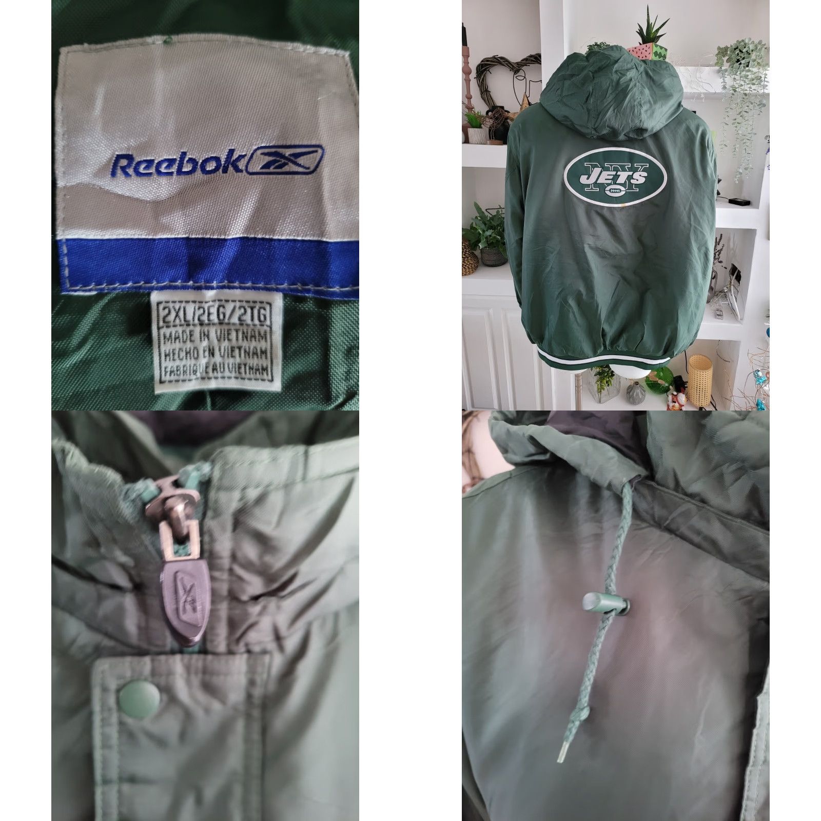 NFL VINTAGE Reebok NFL Jets Baseball Jacket 2XL Jacket Men dark green NFL Jets 90s Concert Football Jersey style Size US XL / EU 56 / 4 - 8 Thumbnail