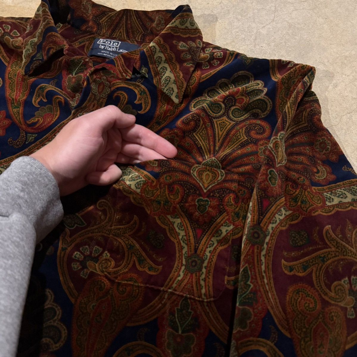 Polo Ralph Lauren Vtg 1990s Polo Ralph Lauren Velvet Paisley Button Up Shirt Size US L / EU 52-54 / 3 - 4 Thumbnail