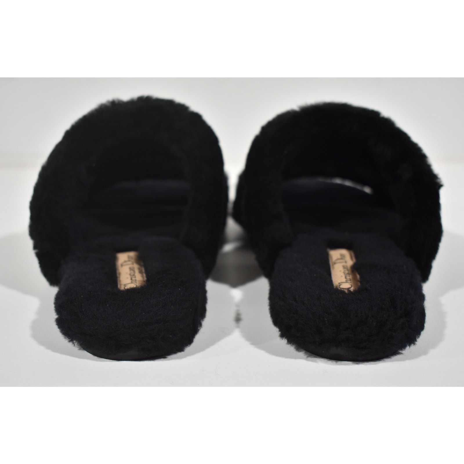 Dior Christian Dior Chez Moi Black Shearling Fur White Logo Slide Size US 7.5 / IT 37.5 - 7 Thumbnail