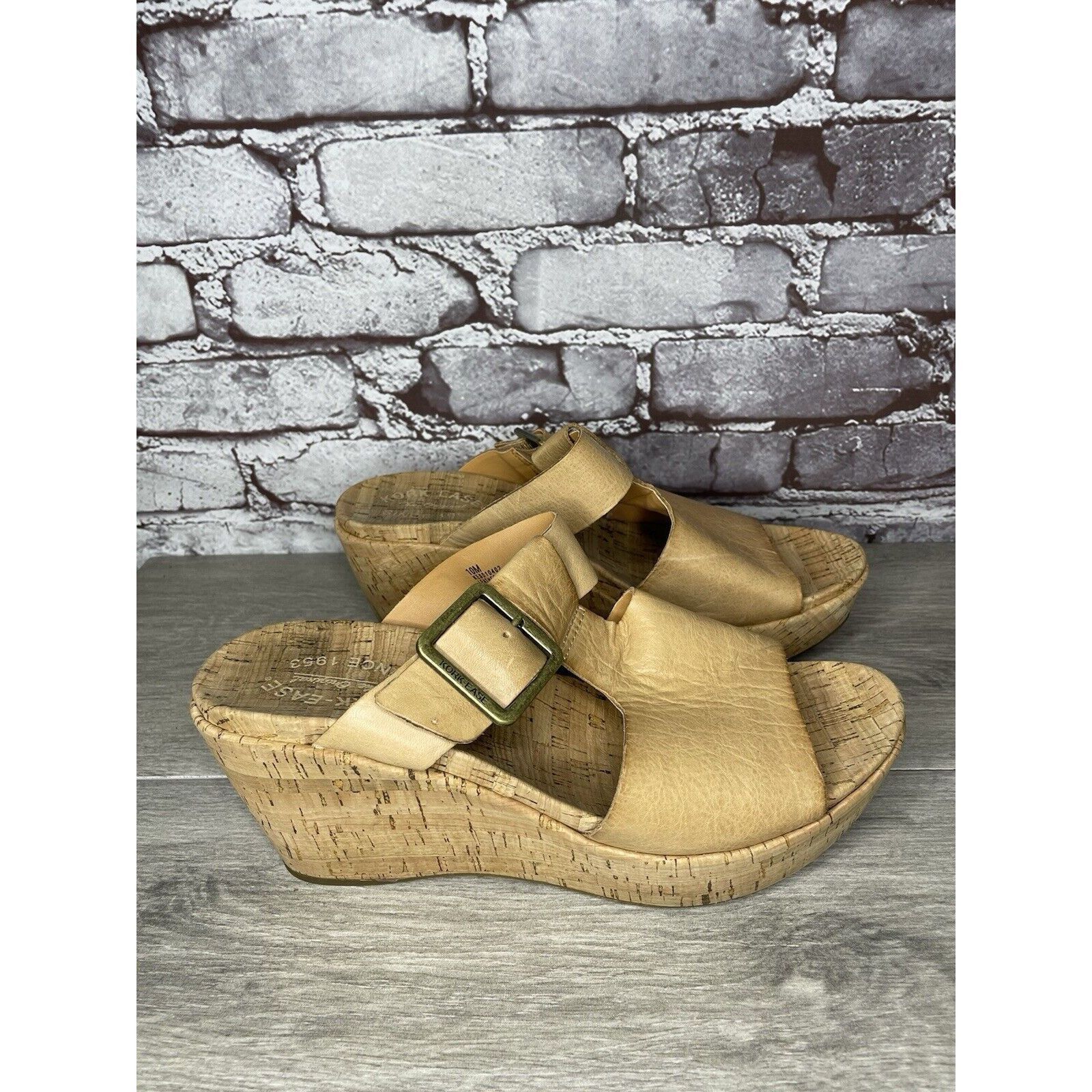 Other Kork Ease Tan Leather Cork Platform Strap High Wedge Sandals Size US 10 / IT 40 - 11 Thumbnail