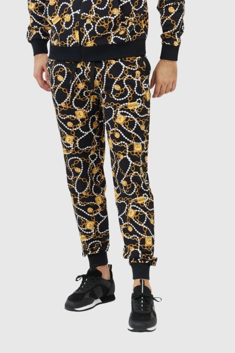 Moschino Moschino Black Jogger Pants Graphic and Chain Details Size US 28 / EU 44 - 2 Thumbnail