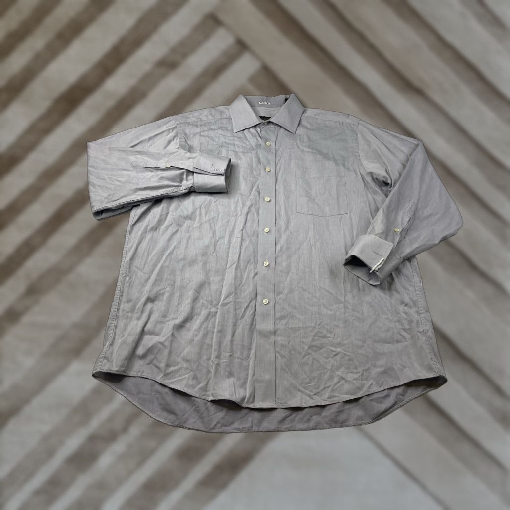 Vintage Donald J. Trump Shirt Mens 17 Dress Shirt Long Sleeve Collared French Cuff Gray Cotton Button 17 Regular Mens Size US XL / EU 56 / 4 - 1 Thumbnail