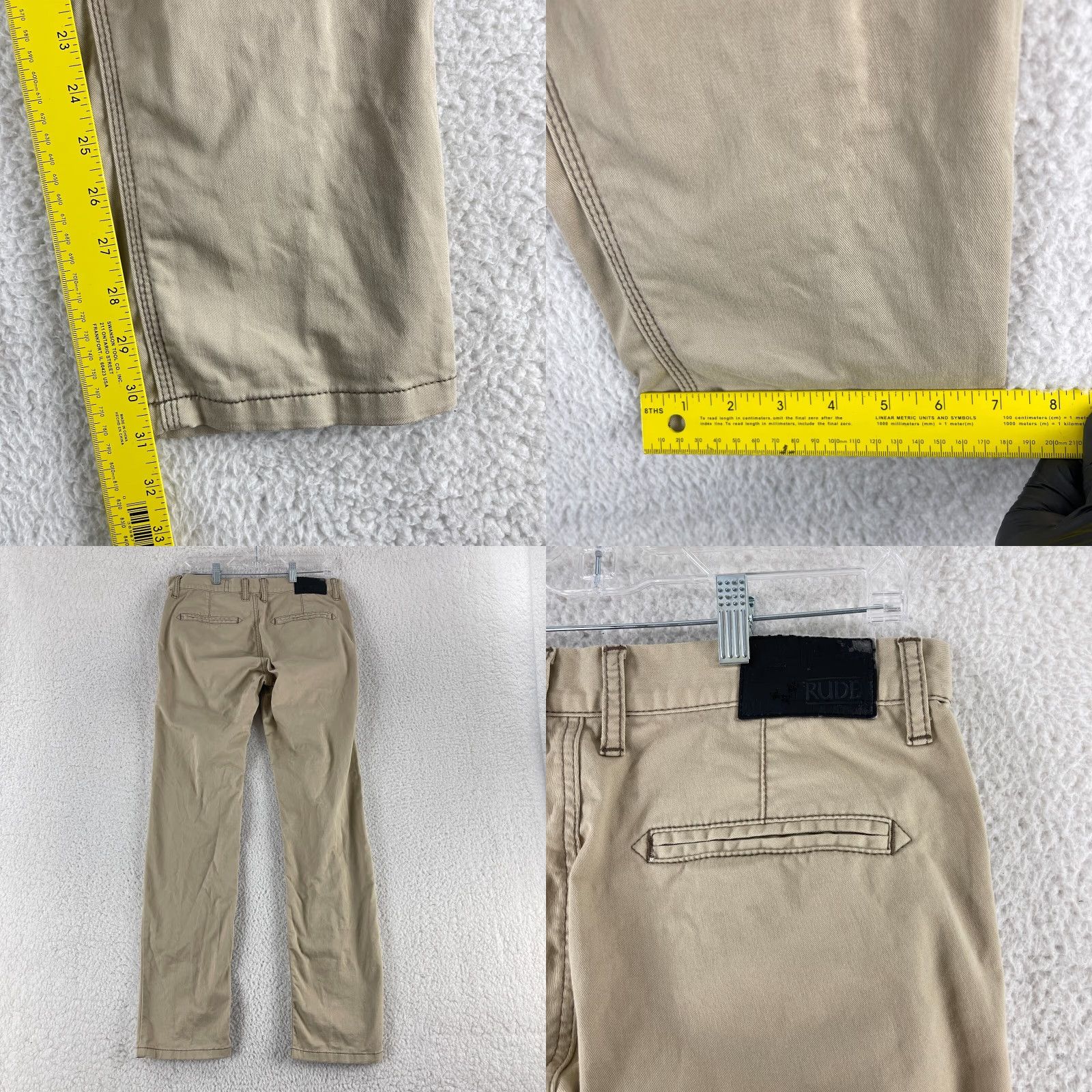 Vintage XXX Rude Beige Khaki Chino Skinny Pants Mens Casual Work Wear 30x32 Regular Flat Front Button Zip 10204 Size US 30 / EU 46 - 9 Thumbnail