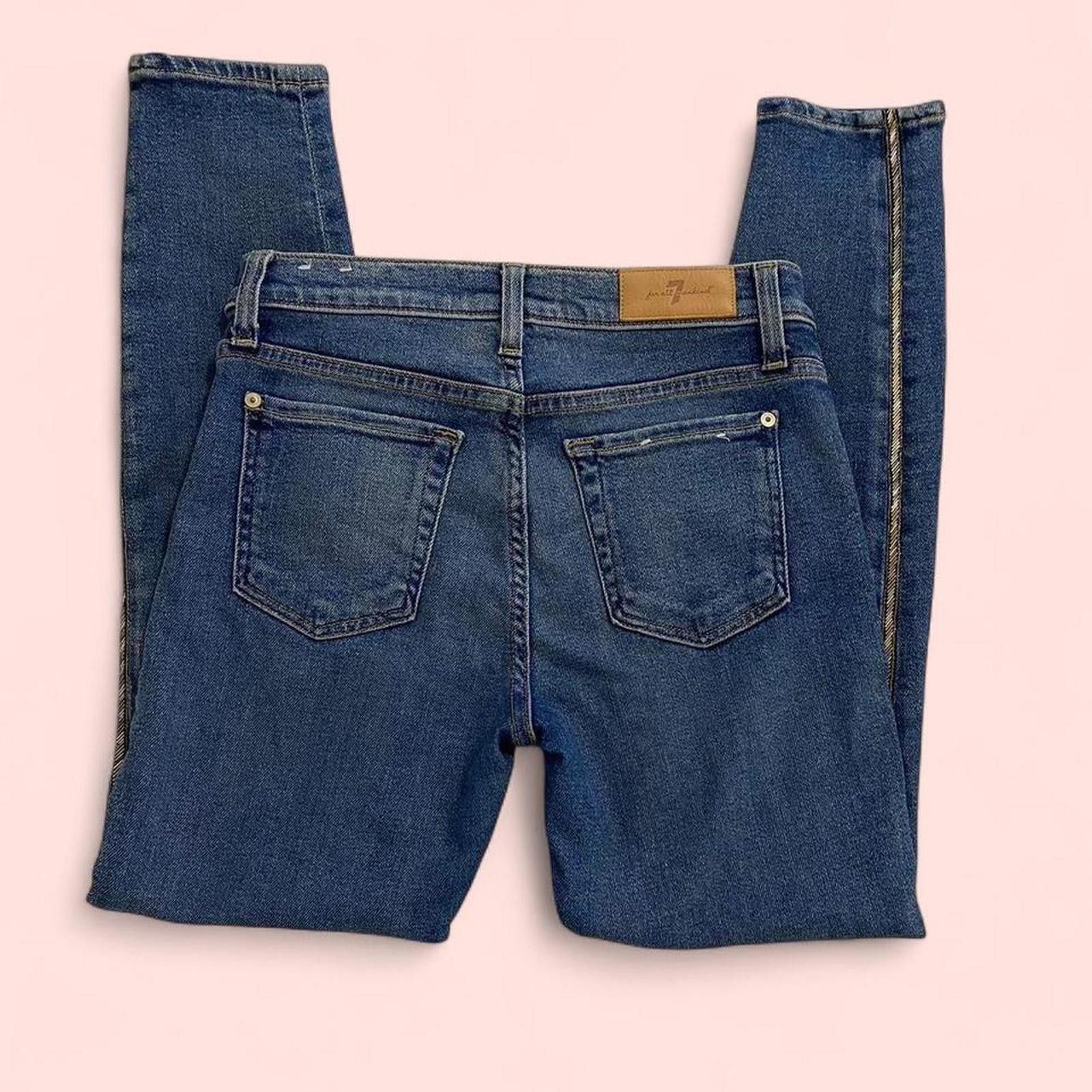 7 For All Mankind 7 for all man kind blue skinny jeans with gold detail Size 26" / US 2 / IT 38 - 3 Thumbnail