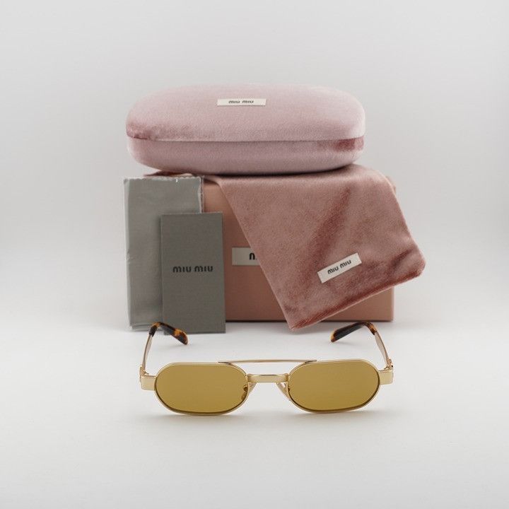 Miu Miu Miu Miu MUB52S 22M10Y Sunglasses Gold Rectangle Frame, Brown Size ONE SIZE - 10 Thumbnail