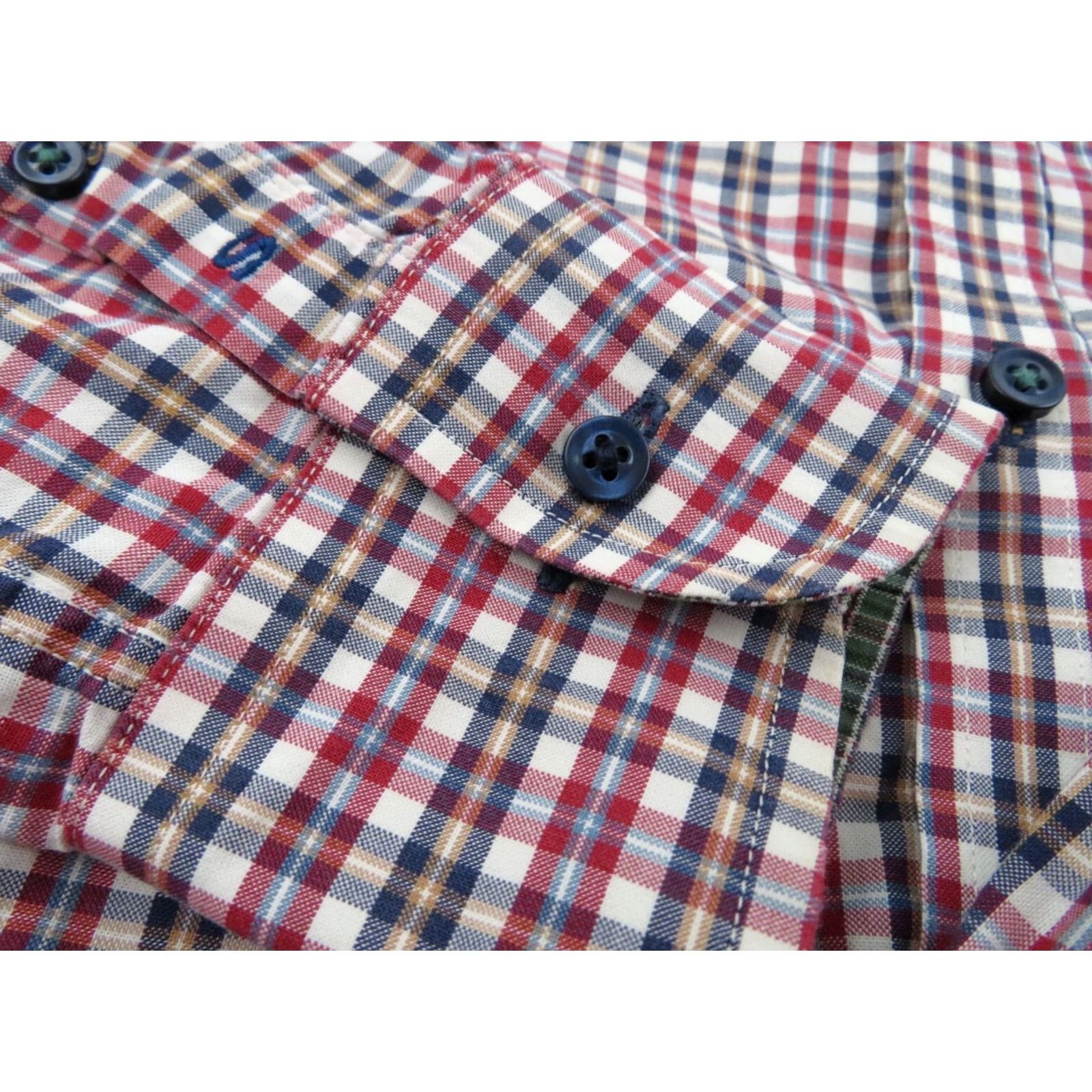 Vintage Sand Long Sleeve Button Down Dress Shirt Mens Small Plaid White Red Slim Cotton 100% Casual Formal Work Shirt Mens Size 36R - 6 Thumbnail