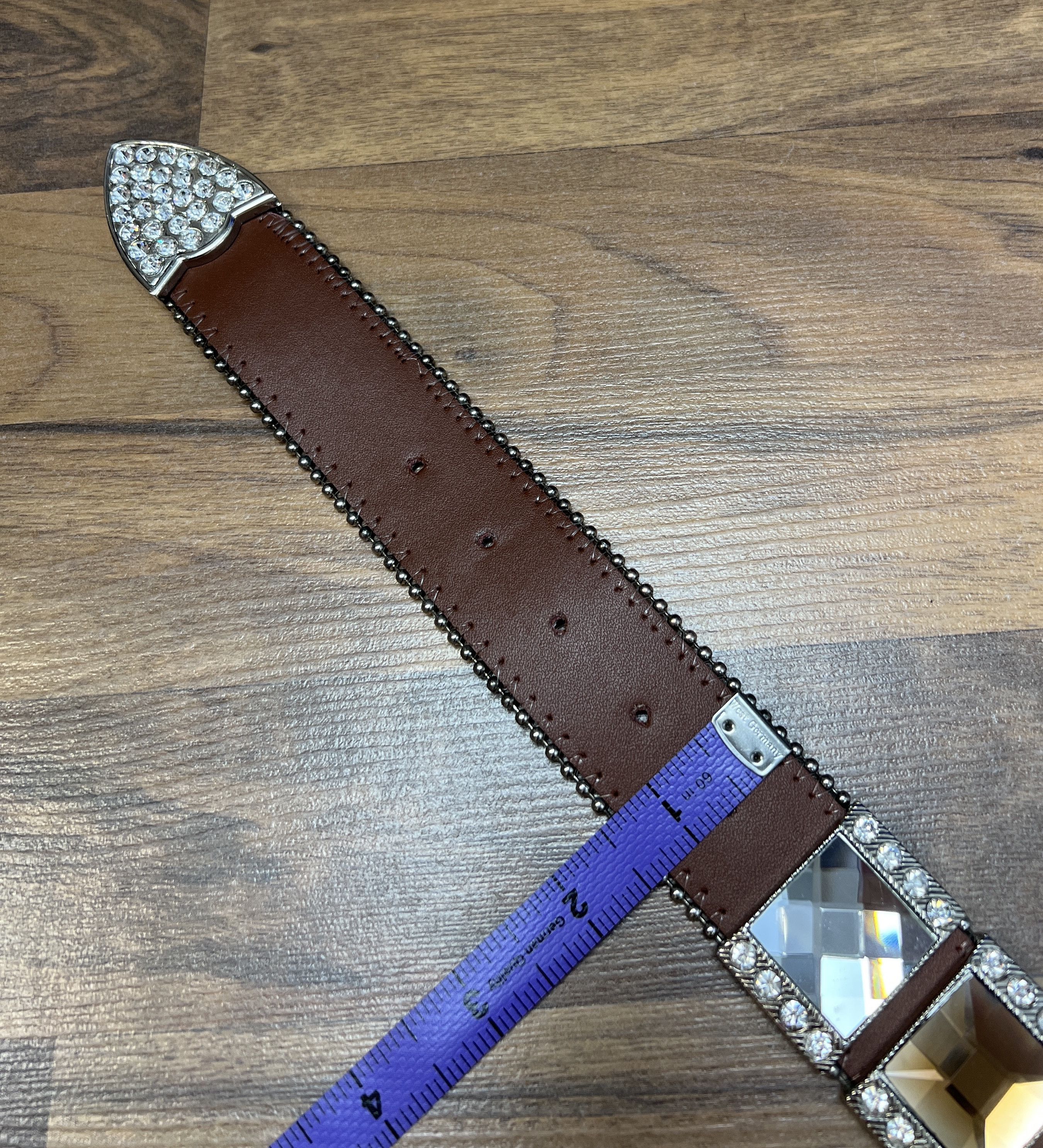 Vintage Y2K Heavy Rhinestones Crystals Leather Belt BB Simon Style Size ONE SIZE - 17 Thumbnail