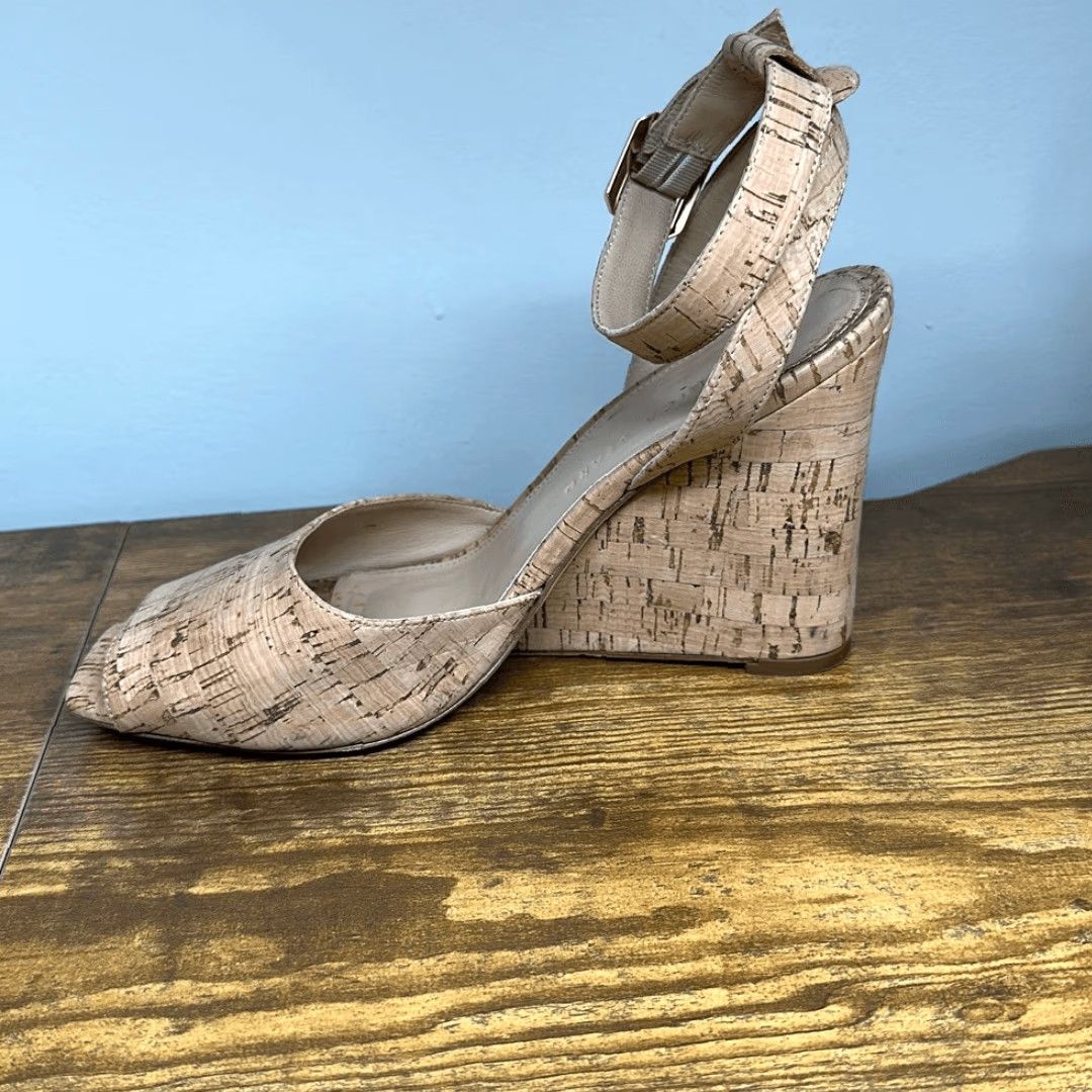 Veronica Beard Veronica Beard Women's Sandal Cyndi Wedge Cork Made in Italy 7.5 Tan Multicolor Strappy Ankle Strap Upper Cork Heel 4" US 7.5 Women's Size US 8 / IT 38 - 3 Thumbnail