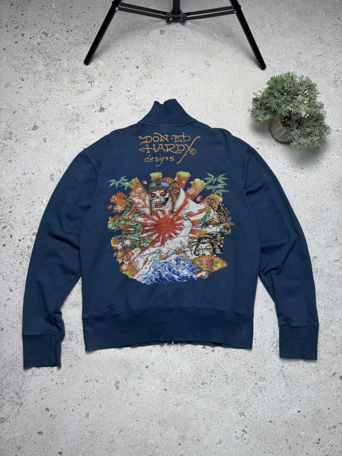 Christian Audigier × Ed Hardy × Vintage Vintage Ed Hardy Big Logo Chrome Hearts Style Zip Hoodie Size US XL / EU 56 / 4 - 1 Thumbnail