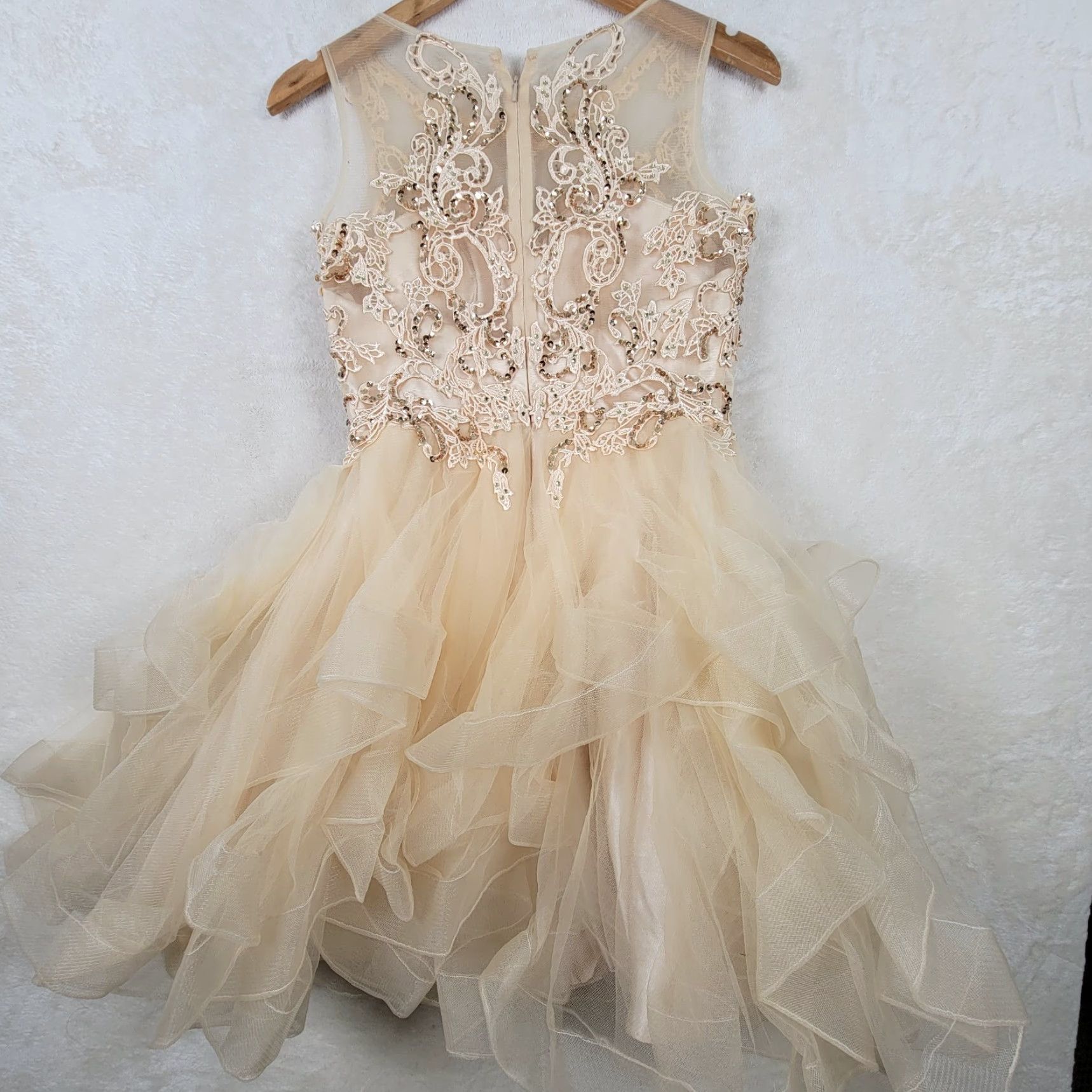 DANCER VINTAGE Lets Womens 27 Champagne Formal Dance Prom Lace Dress Shirt Ball Gown Ivory 1980s Womens Dress Prom Eveningwear Feminine 1980s Ladies Cultured Size 4XL / US 24-26 - 3 Thumbnail