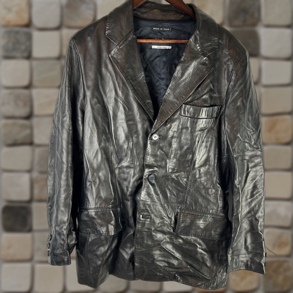 Vera Pelle Vera Pelle Leather Jacket Men Large Dark Brown Button Front Bomber Jacket Casual Formal Size US L / EU 52-54 / 3 - 1 Thumbnail