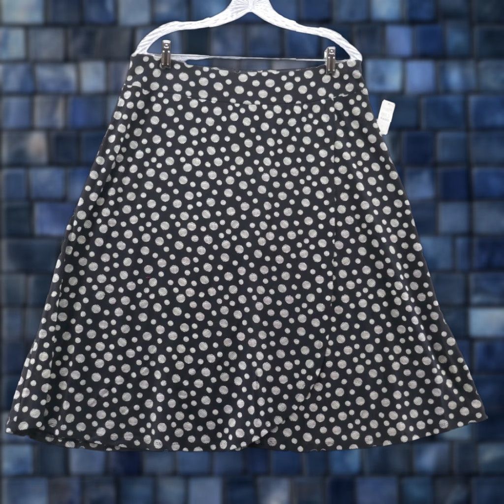 Talbots Talbots Skirt Midi Wrap Knit Black Beige Polka Dot Pull On NEW Women L Size 36" / US 14 / IT 50 - 1 Thumbnail