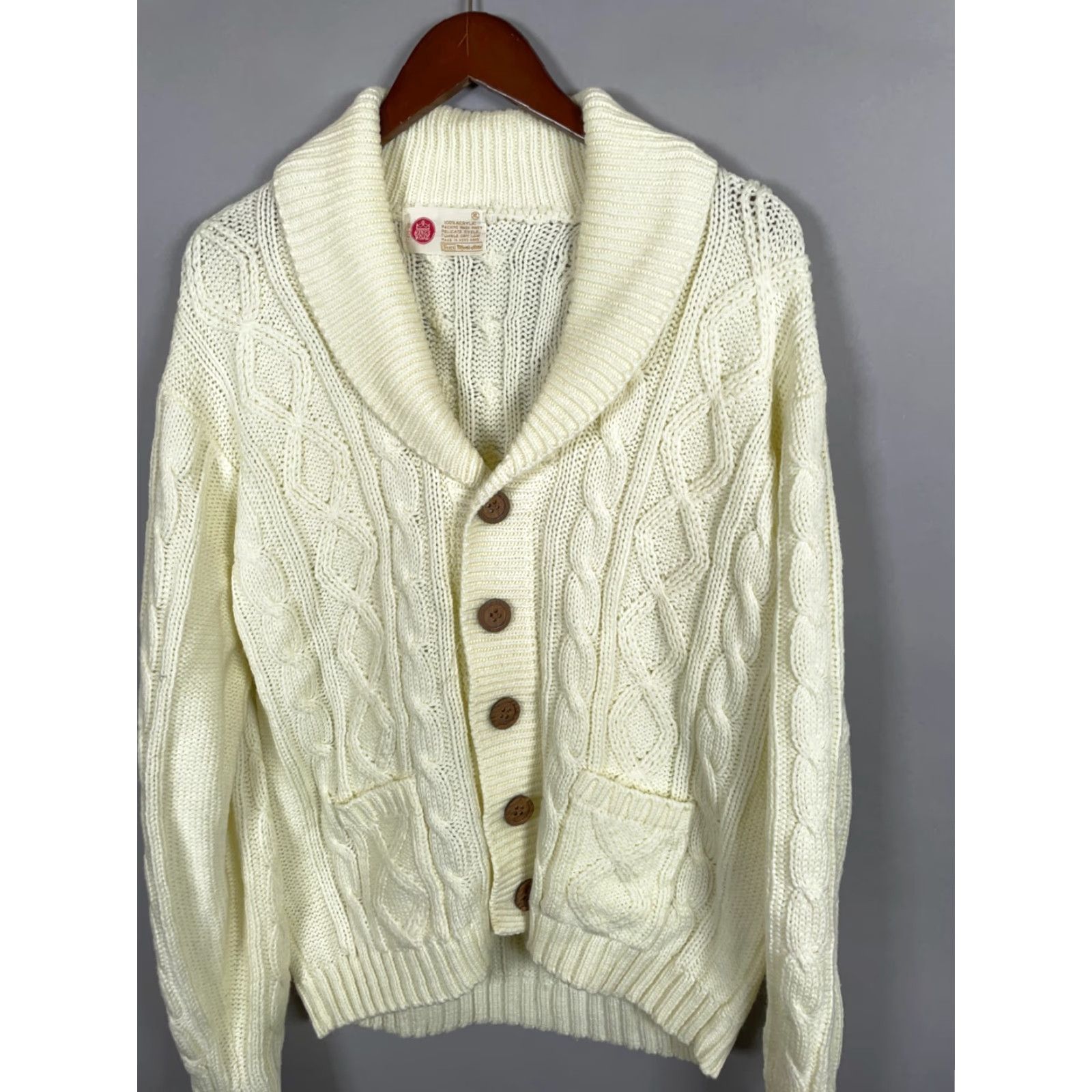 Sears VINTAGE Sears Men's Cable Knit Cardigan Sweater Adult XL Ivory 70s Casual Fall Winter Size US XL / EU 56 / 4 - 7 Thumbnail
